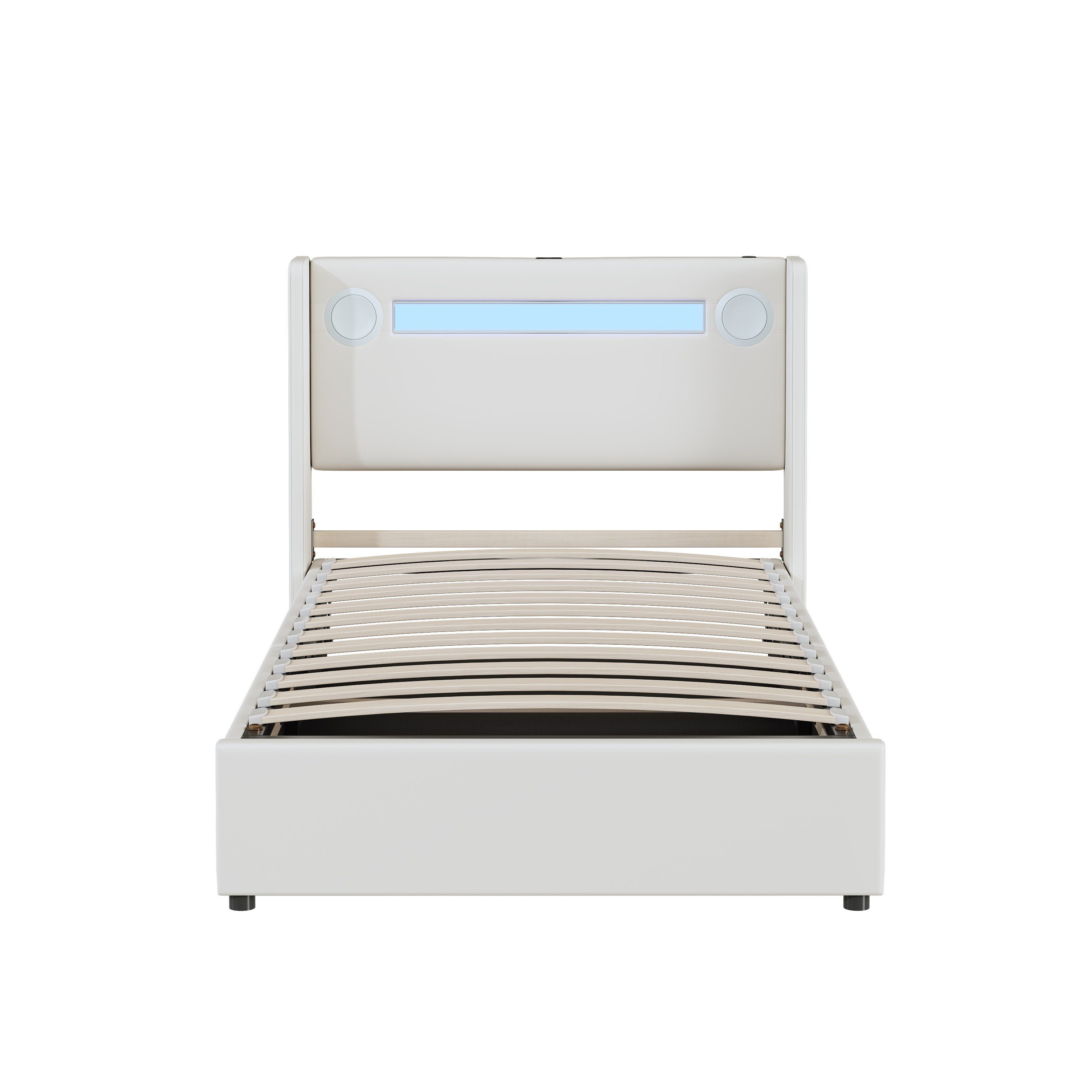 Polsterbett (Stauraumbett, Einzelbett), mit LED Beleuchtung/Bluetooth/USB-Aufladen, Kunstleder, 90x200cm