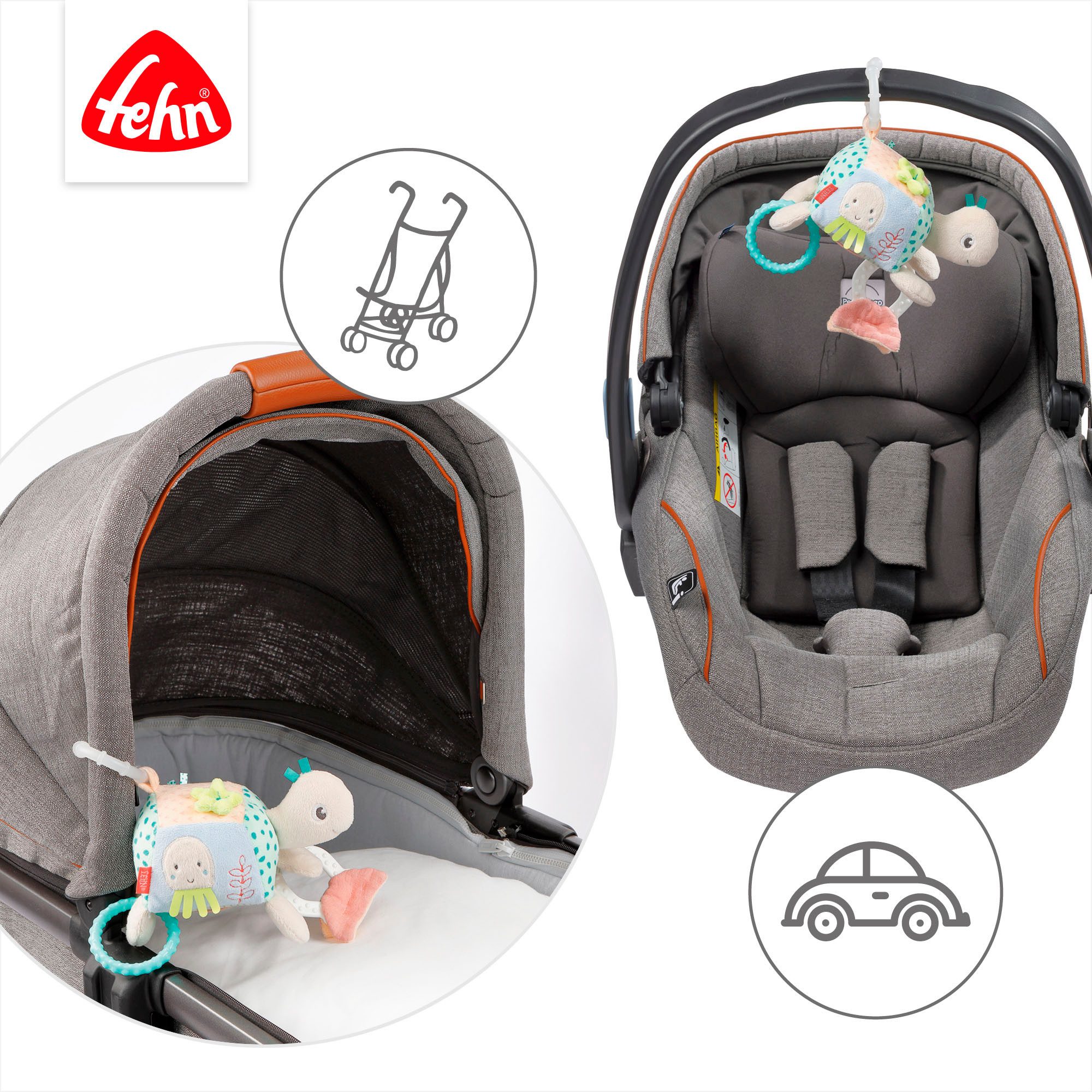 Fehn Greifspielzeug Meereskinder, Activity-Schildkröte, inklusive Befestigungsring