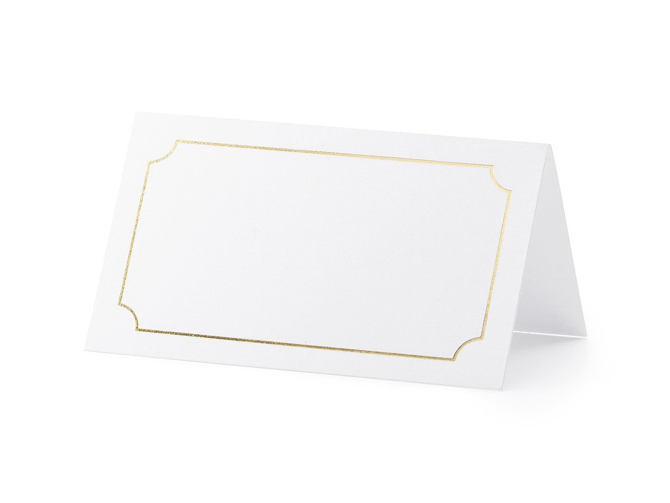 partydeco Papierdekoration, Tischkarten Rahmen 9,5x5,5cm blanko 10 Stück weiß gold