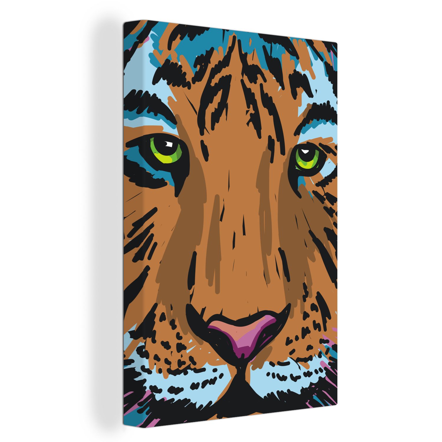 OneMillionCanvasses® Leinwandbild Tiger - Farbe - Augen, (1 St), Leinwandbild fertig bespannt inkl. Zackenaufhänger, Gemälde, 20x30 cm
