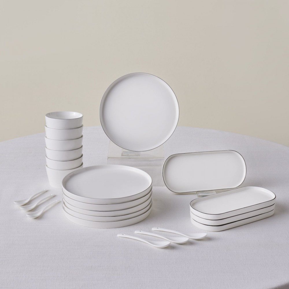 Karaca Frühstücksteller Forever Bone Bomo 22 Frühstücksteller 6 Personen Frühstücksset, Platin