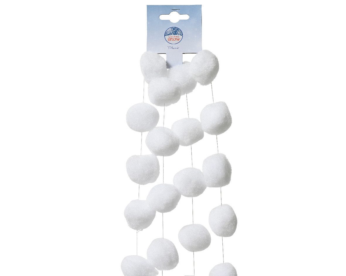 Kaemingk Girlanden, Schnee Girlande 4cm x 1,8m mit Wattebällchen Weiß