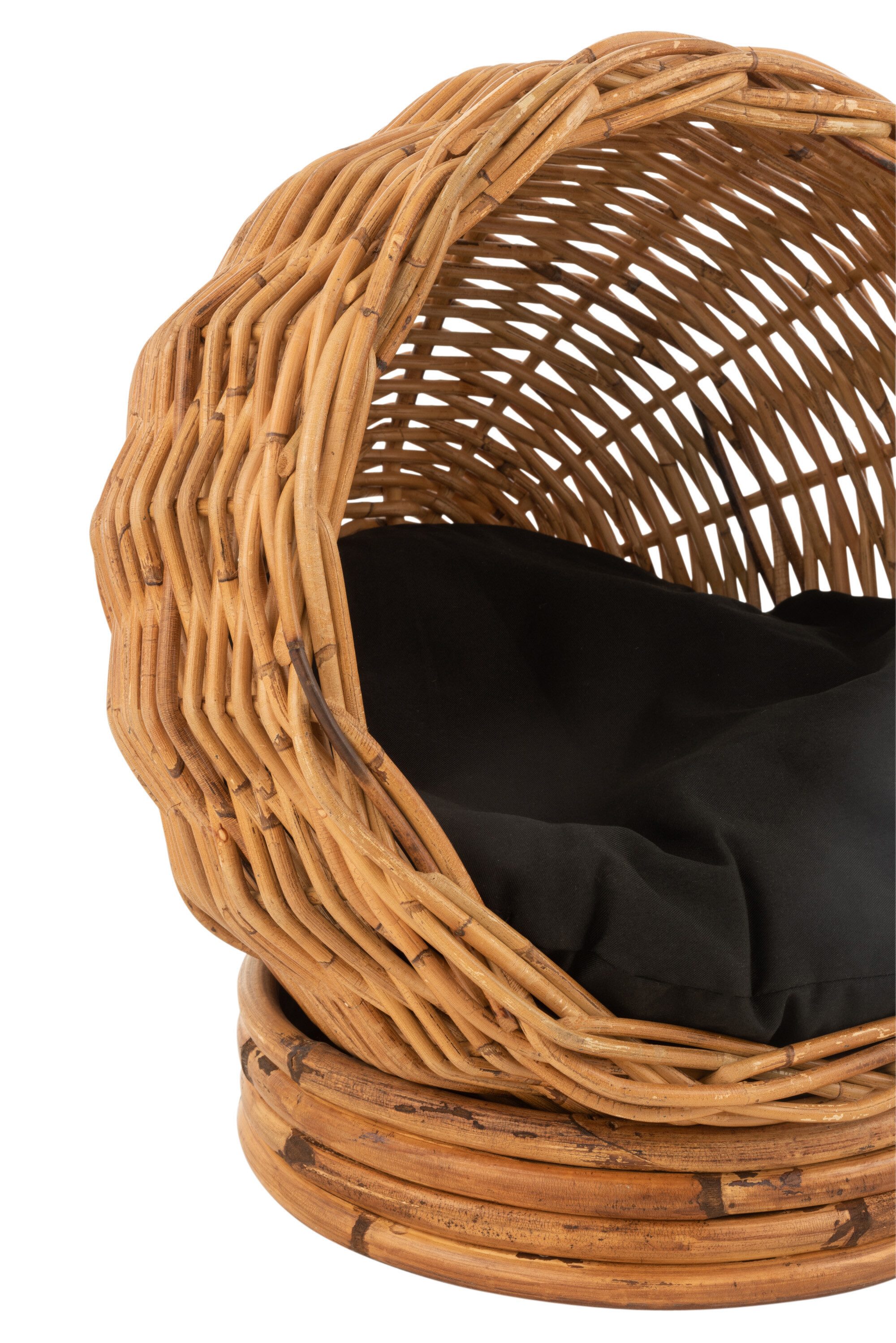 J-line Tierkorb Katzenkorb+Kissen Rund Rattan Honig Gelb/Schwarz