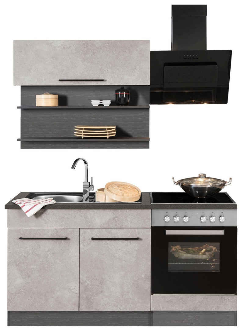 HELD MÖBEL Küchenzeile Tulsa, mit E-Geräten, Breite 160 cm, schwarze Metallgriffe