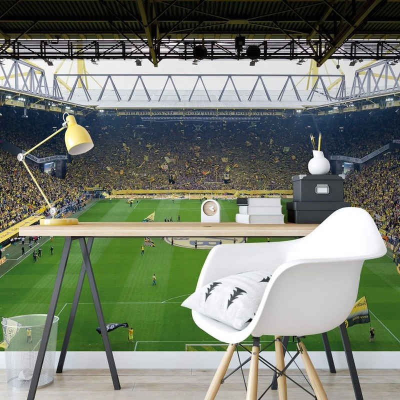 Wizard + Genius Fototapete »Große Fototapete Borussia Dortmund Papiertapete Fußballstadion BVB«, Wohnzimmer Wandbild modern