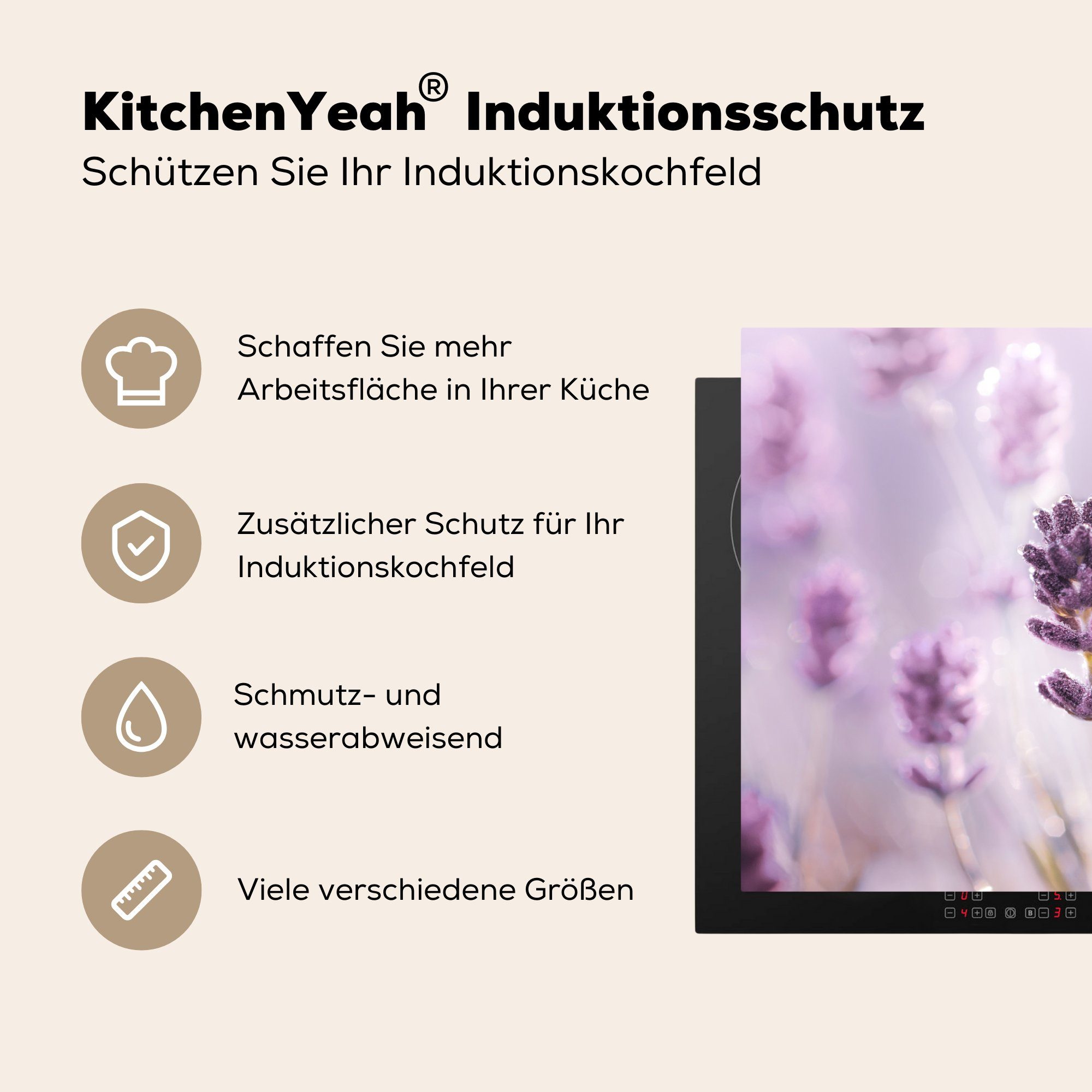 MuchoWow Herdblende-/Abdeckplatte Lavendel - Schmetterling küche, die - Vinyl, tlg), Lila, Nahaufnahme Induktionskochfeld Schutz (1 81x52 cm, - Ceranfeldabdeckung für