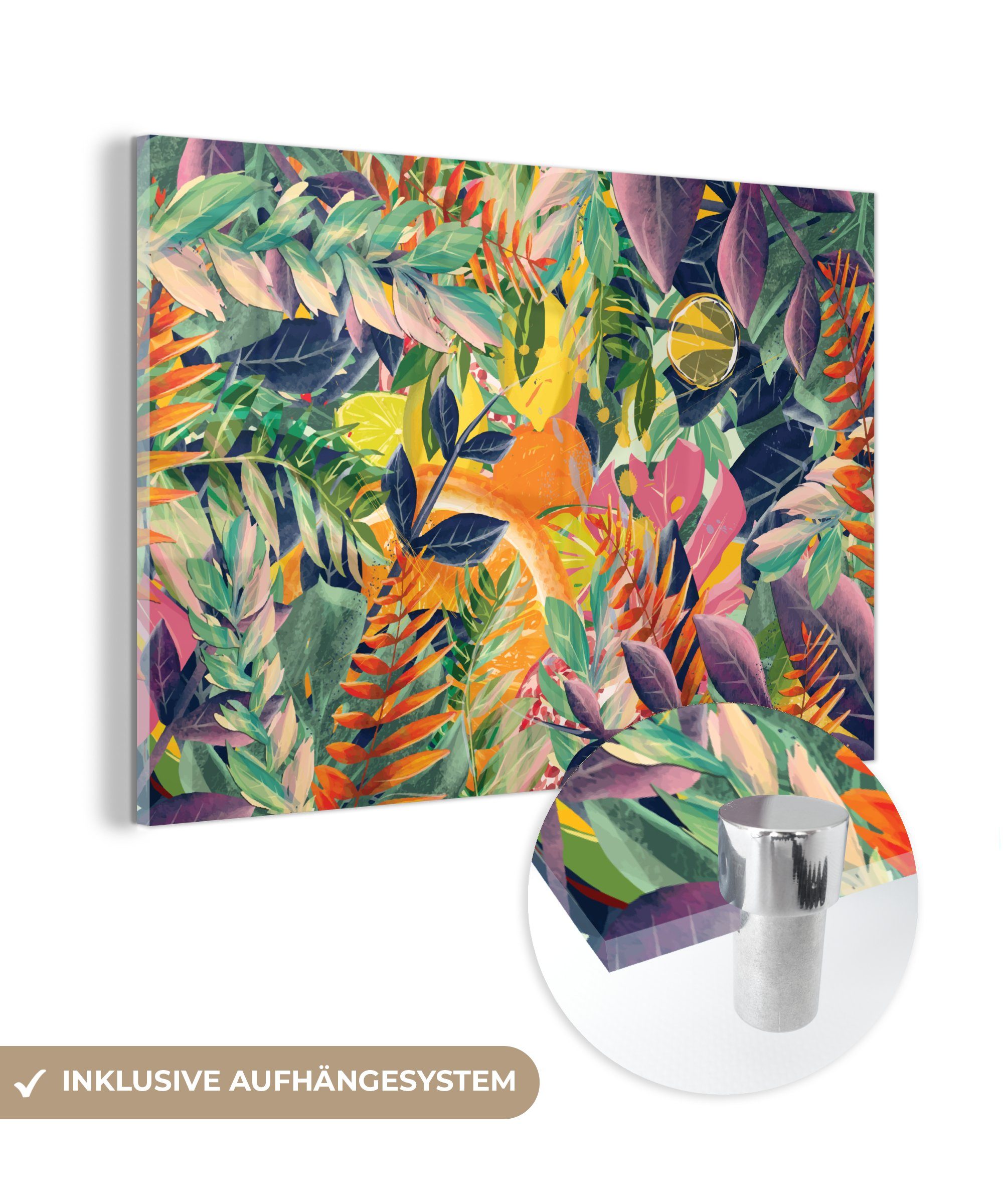MuchoWow Acrylglasbild Blumen - Dschungel - Tropisch, (1 St), Glasbilder - Bilder auf Glas Wandbild - Foto auf Glas - Wanddekoration