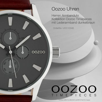 OOZOO Quarzuhr Oozoo Unisex Armbanduhr Timepieces Analog, Herren, Damenuhr rund, extra groß (48mm) Lederarmband dunkelbraun