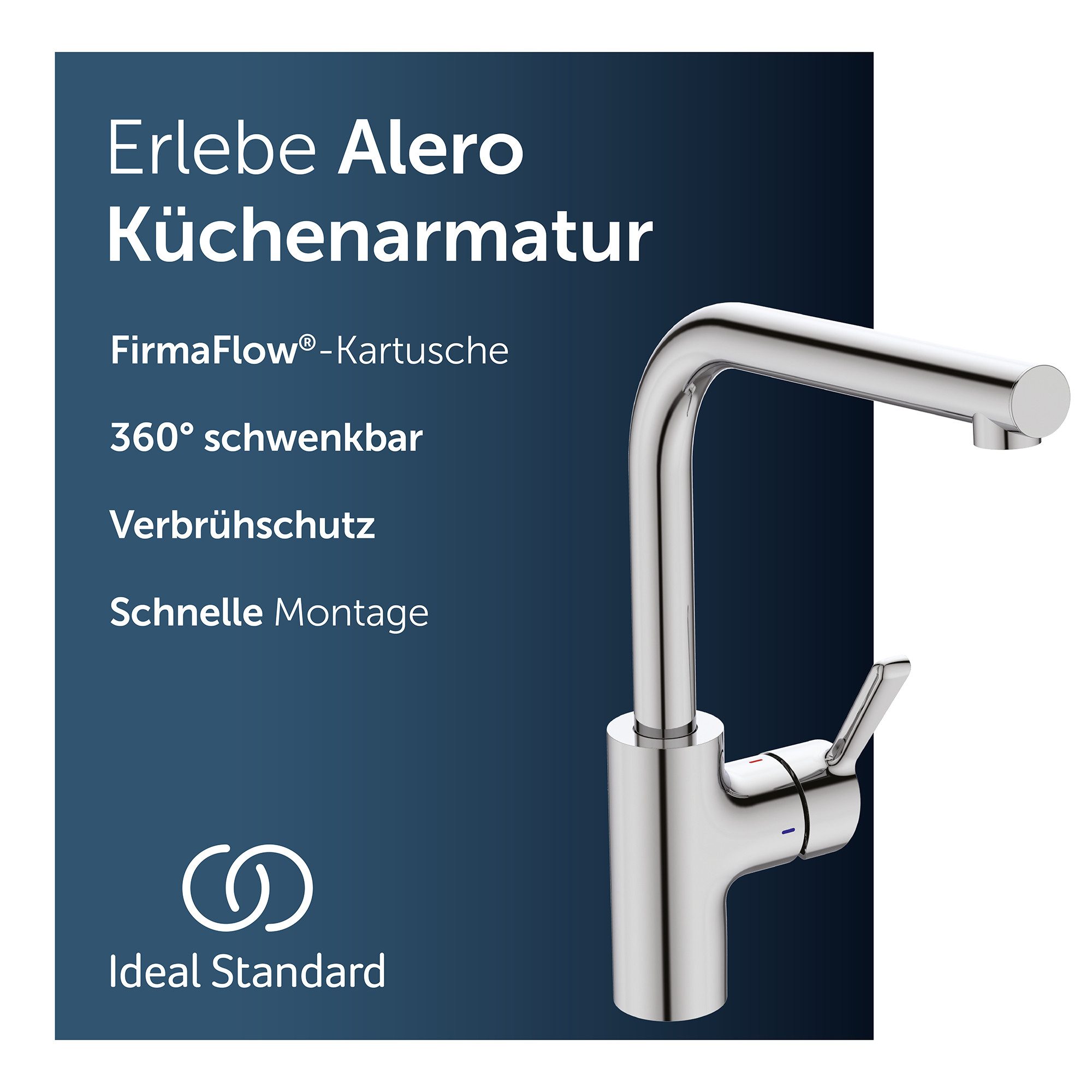 Ideal Standard Küchenarmatur Alero FirmaFlow® Kartusche, 360° schwenkbarer Auslauf, Schnellmontagesystem