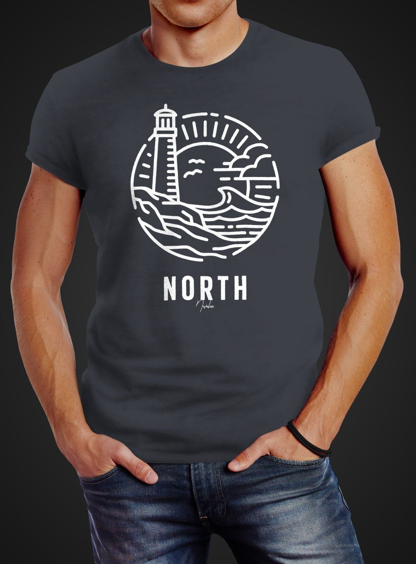 Neverless Print-Shirt Herren T-Shirt Logo Outline günstig online kaufen