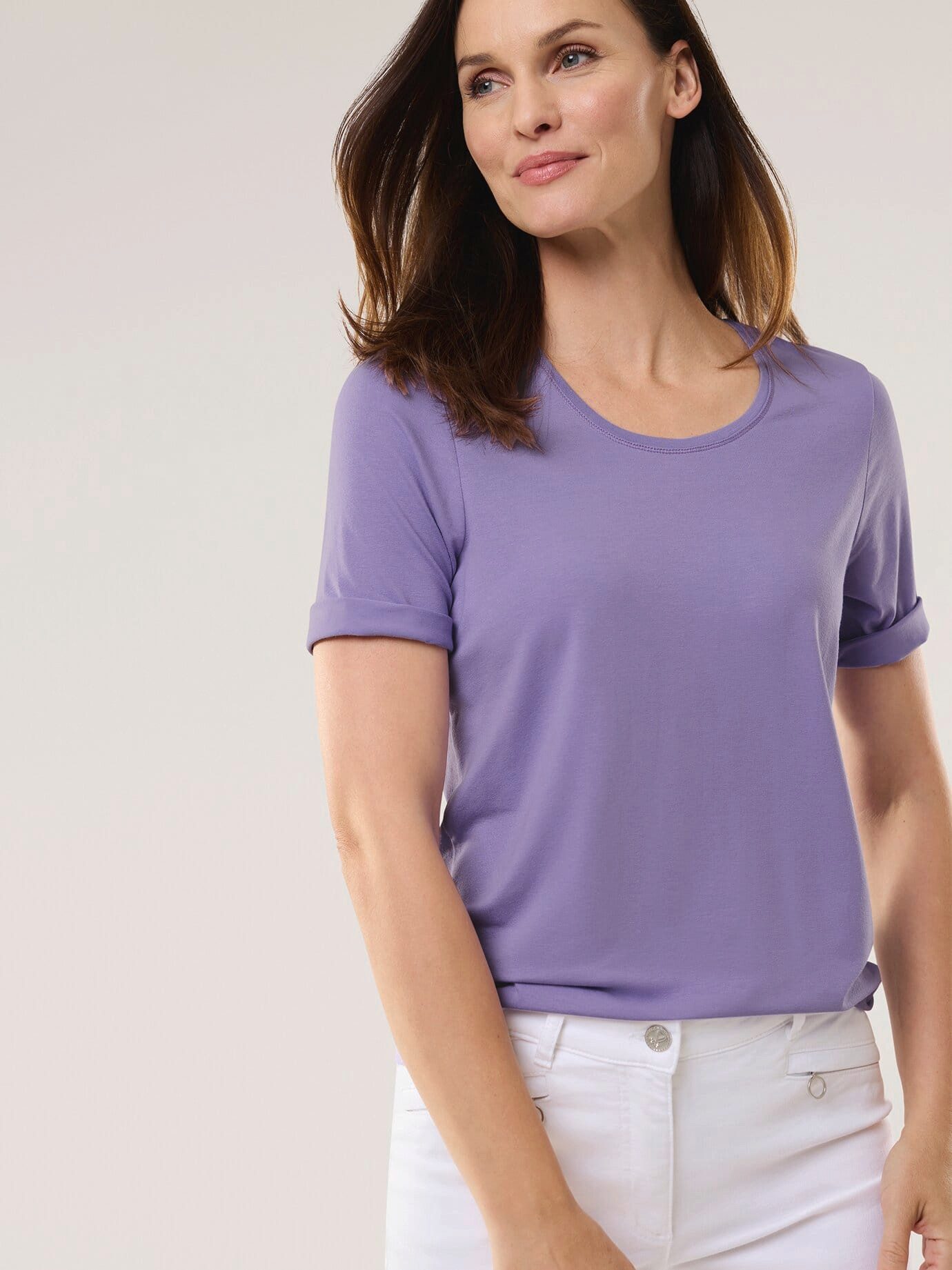 Walbusch T-Shirt Damen Viskose Shirt Rundhals Kurzarm leicht tailliert pflegeleicht Zart glänzende Jersey-Qualität, elastischer Sitz