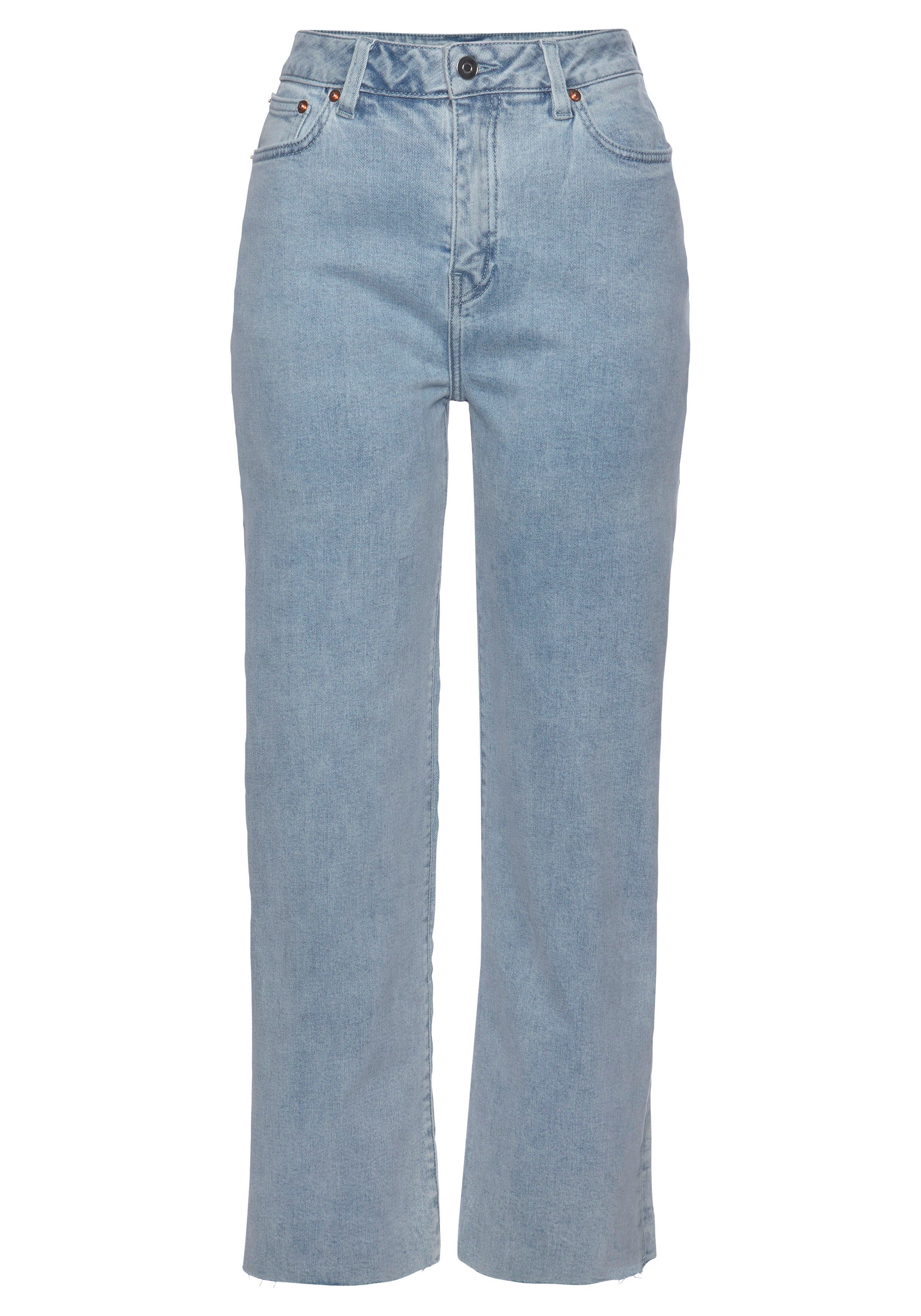 Buffalo Weite Jeans aus weichem Baumwoll-Denim leicht ausgefranster Beinabschluss, Culotte in 7/8-Länge, bequem – Bild 2 von 5
