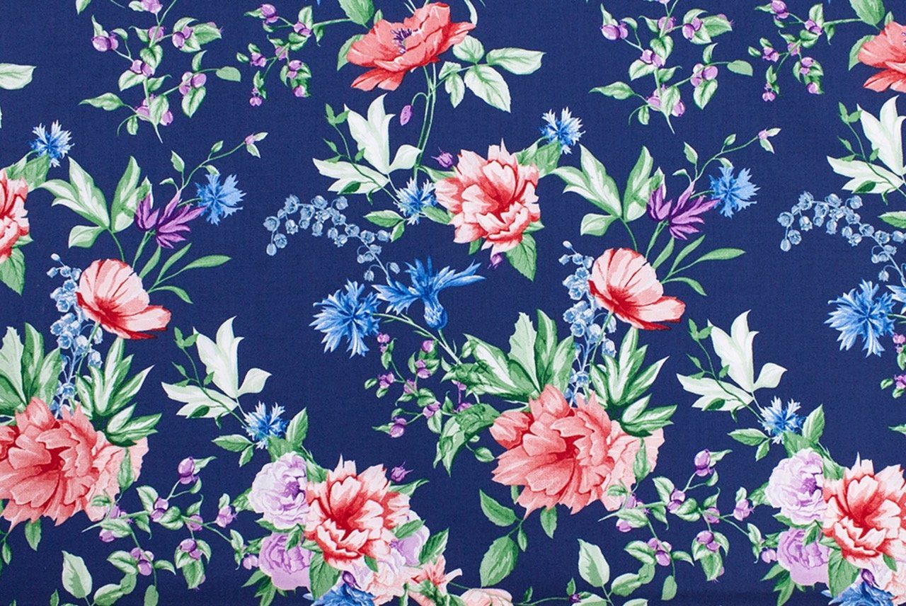 Gütermann Stoff Baumwollstoff Blooms Fb.011 blau mit Blumen - Met