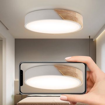 oyajia Deckenleuchte LED Deckenleuchte Dimmbar, 24W 2400LM Rund Lamp mit Fernbedienung, LED fest integriert, LED Lampen aus Holz Küchenlampe Flach, Für Wohnzimmer Flur Schlafzimmer