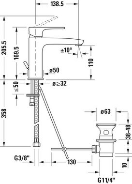 Duravit Waschtischarmatur B.1 Waschtischmischer, Größe M, mit Zugstangen-Ablaufgarnitur mit AquaControl und AirPlus, Ausladung 13,9 cm, Chrom