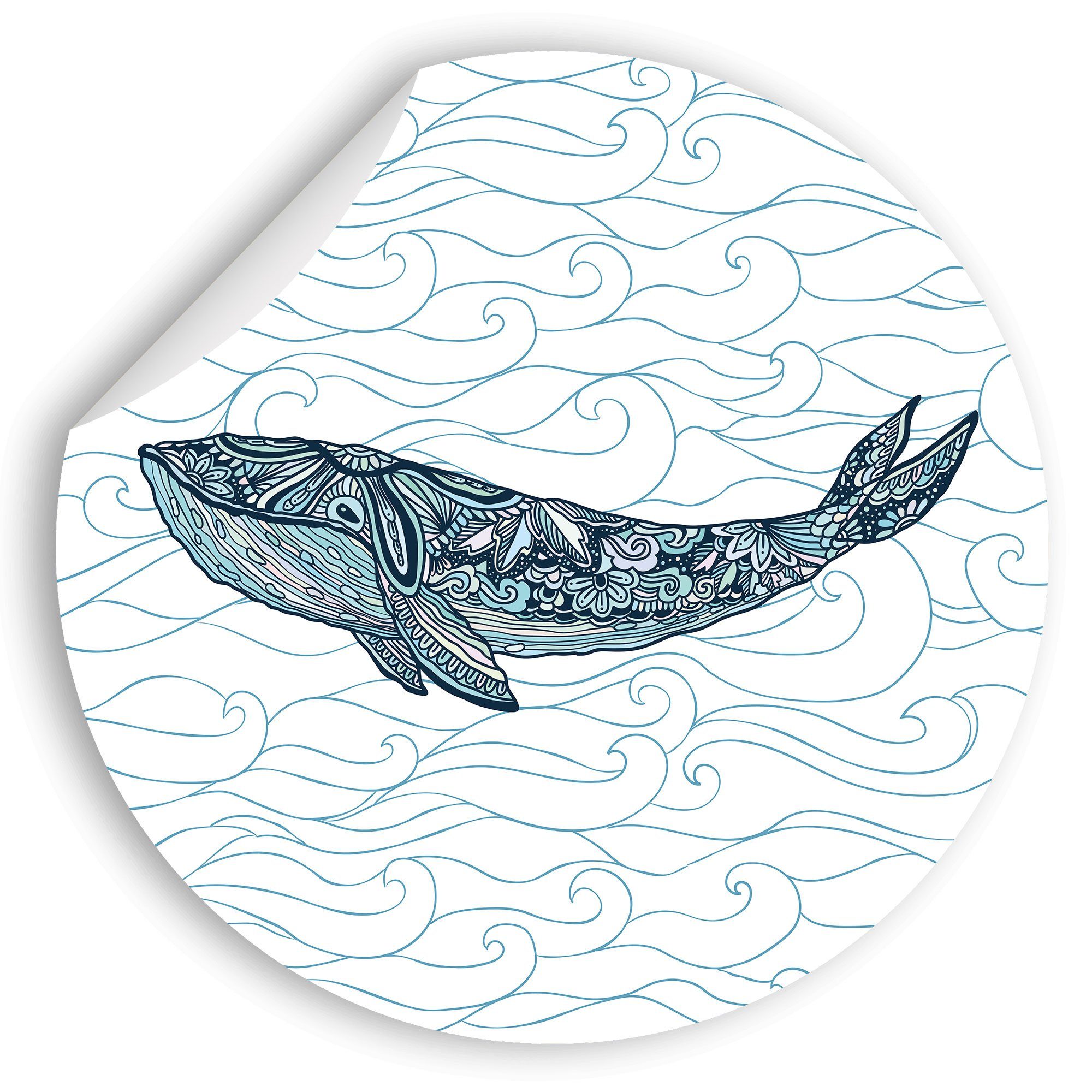 WallSpirit Wandsticker Wandaufkleber rund "Wal Mandala", Selbstklebend, rückstandslos abziehbar