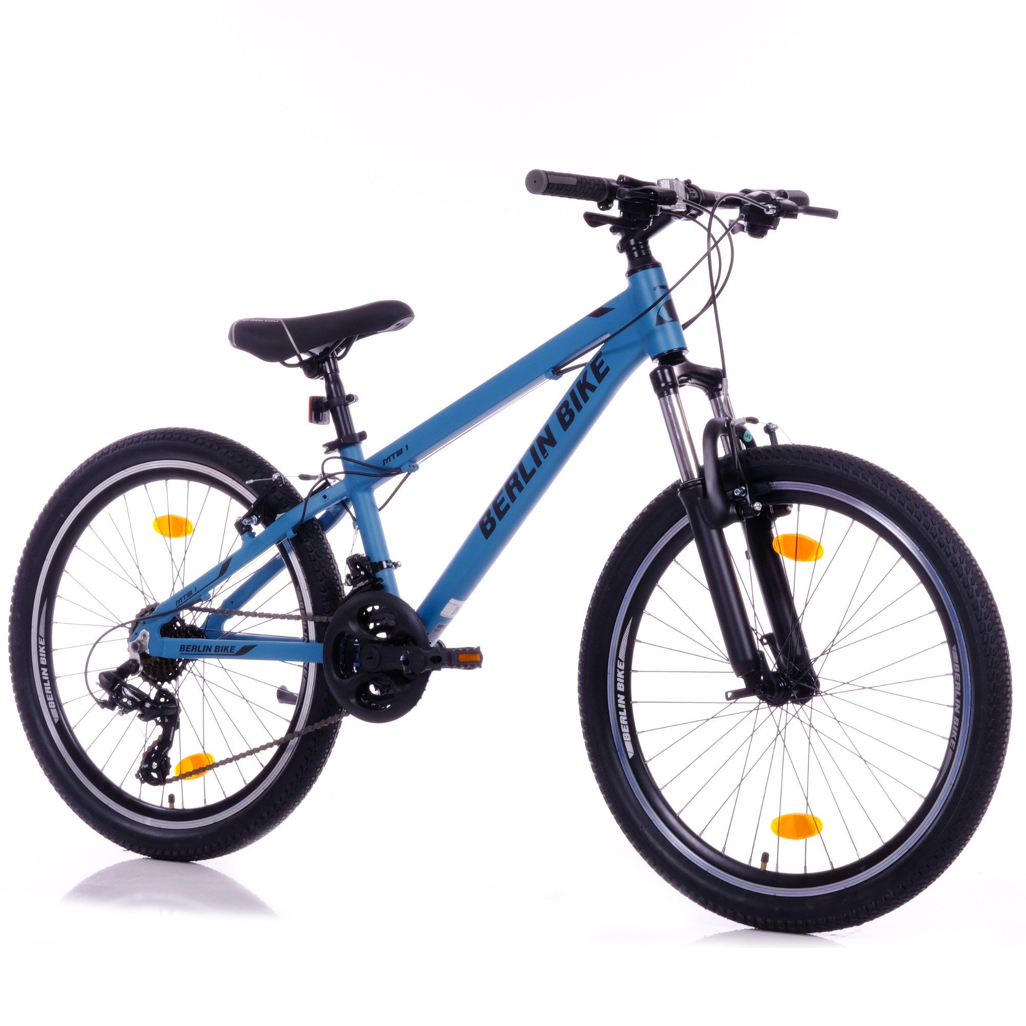 BERLIN BIKE Mountainbike Berlin Bike MTB1 24 Zoll Kinderfahrrad für Jungen und Mädchen, 21 Gang Shimano RD-TY300/TY500 Schaltwerk, Kettenschaltung, (Aluminiumrahmen & V-Bremsen – leicht, stabil, sicher, mit Kompletter Werkzeugsatz), mit 24"x 2,10" Luftreifen ideal für Gelände und Alltag
