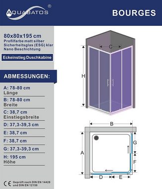 AQUABATOS Eckdusche Duschkabine Eckeinstieg Eckdusche Duschabtrennung 80x80 90x90cm, BxT: 80x80 cm, 6 mm Einscheibensicherheitsglas, Nano Beschichtung, Vollrahmt, Großer Verstellbereich