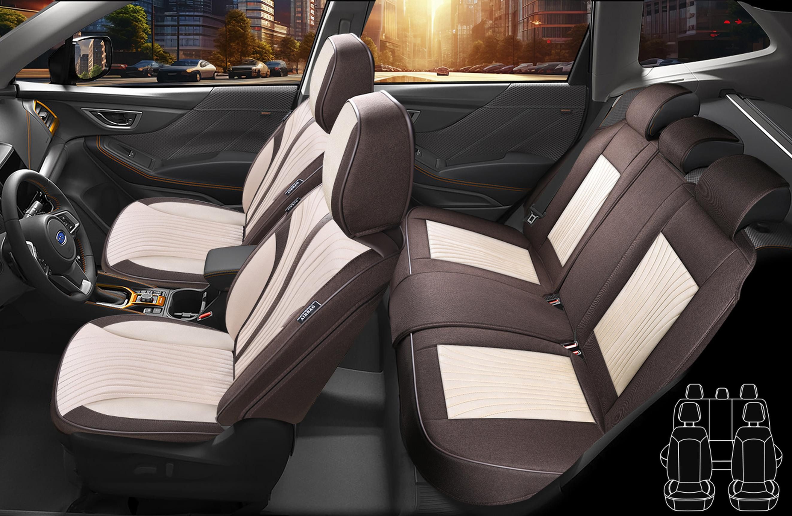 BREMER SITZBEZÜGE Autositzbezug für Skoda Octavia 4 Bj ab 2020 (FV2), Set, 2-tlg., Komplettset Vorne und Hinten, in Braun/Beige