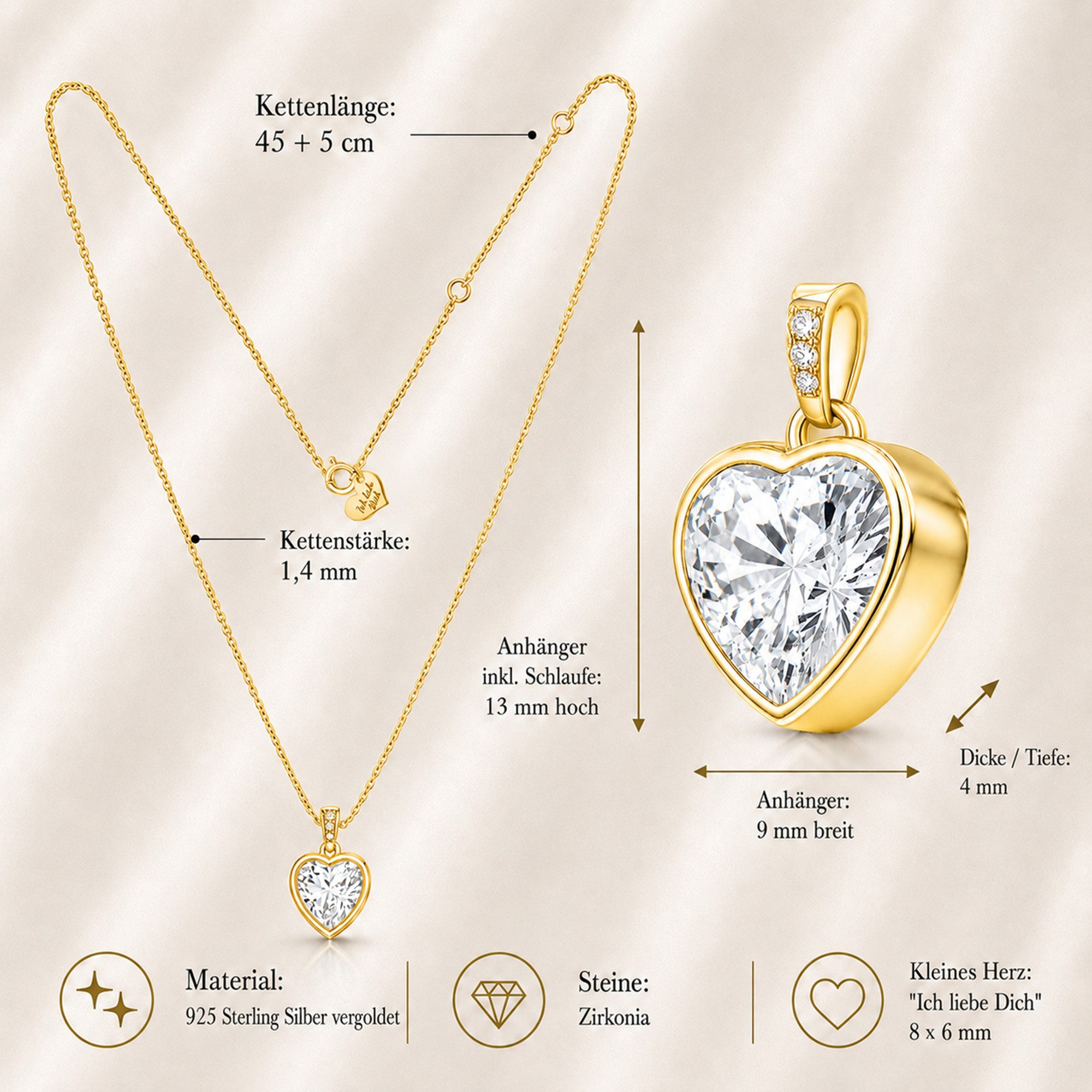 Limana Herzkette Damen Schmuck echt 925 Silber zeitloser Herz Anhänger mit Zirkonia (Geschenk für Freundin Frau Mama inkl. Dose Tasche), Geburtstag Weihnachten  – Bild 4 von 5