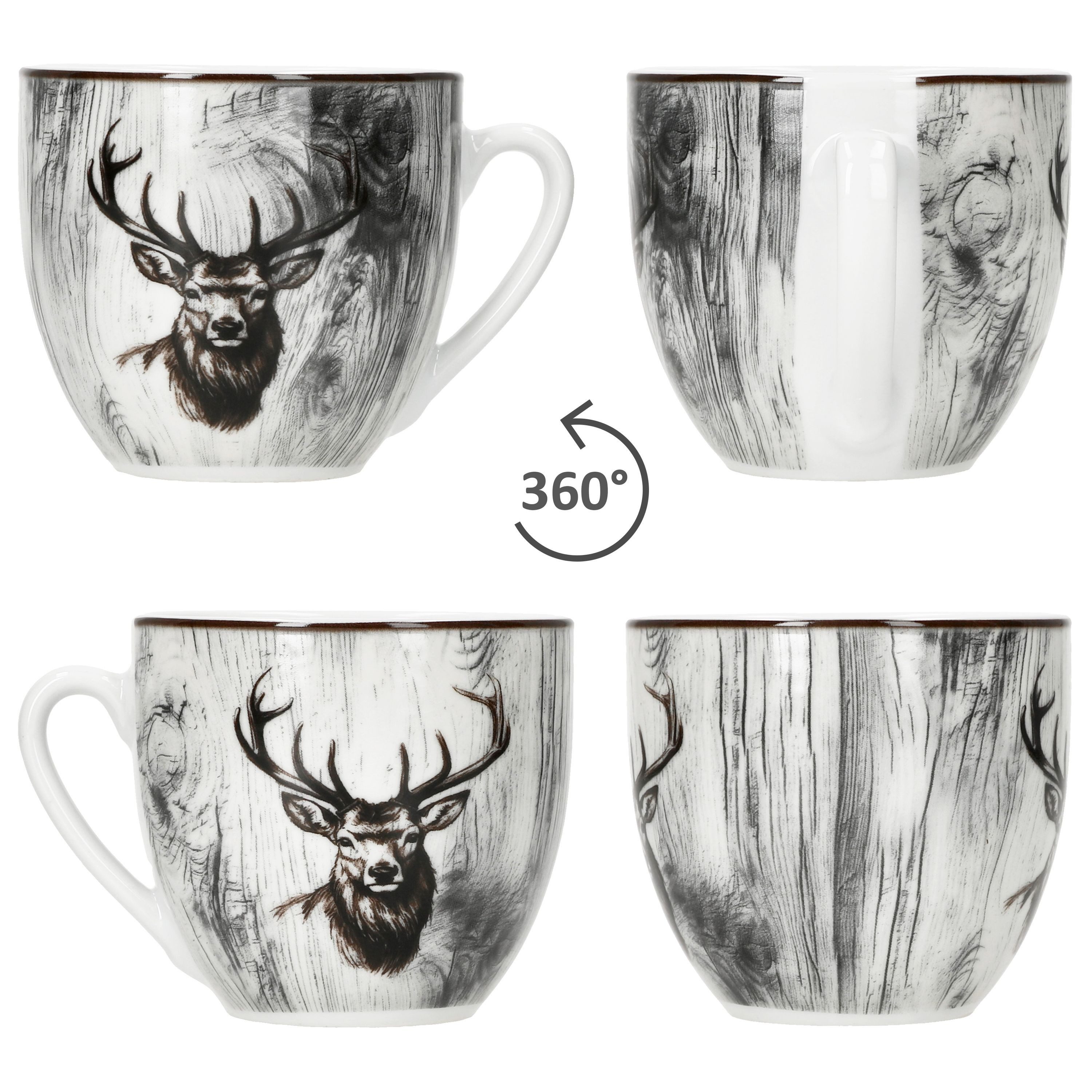 MamboCat Tasse 6er Set Alois Kaffeetassen mit Untertassen 6 Personen Porzellan Hirsch, Porzellan