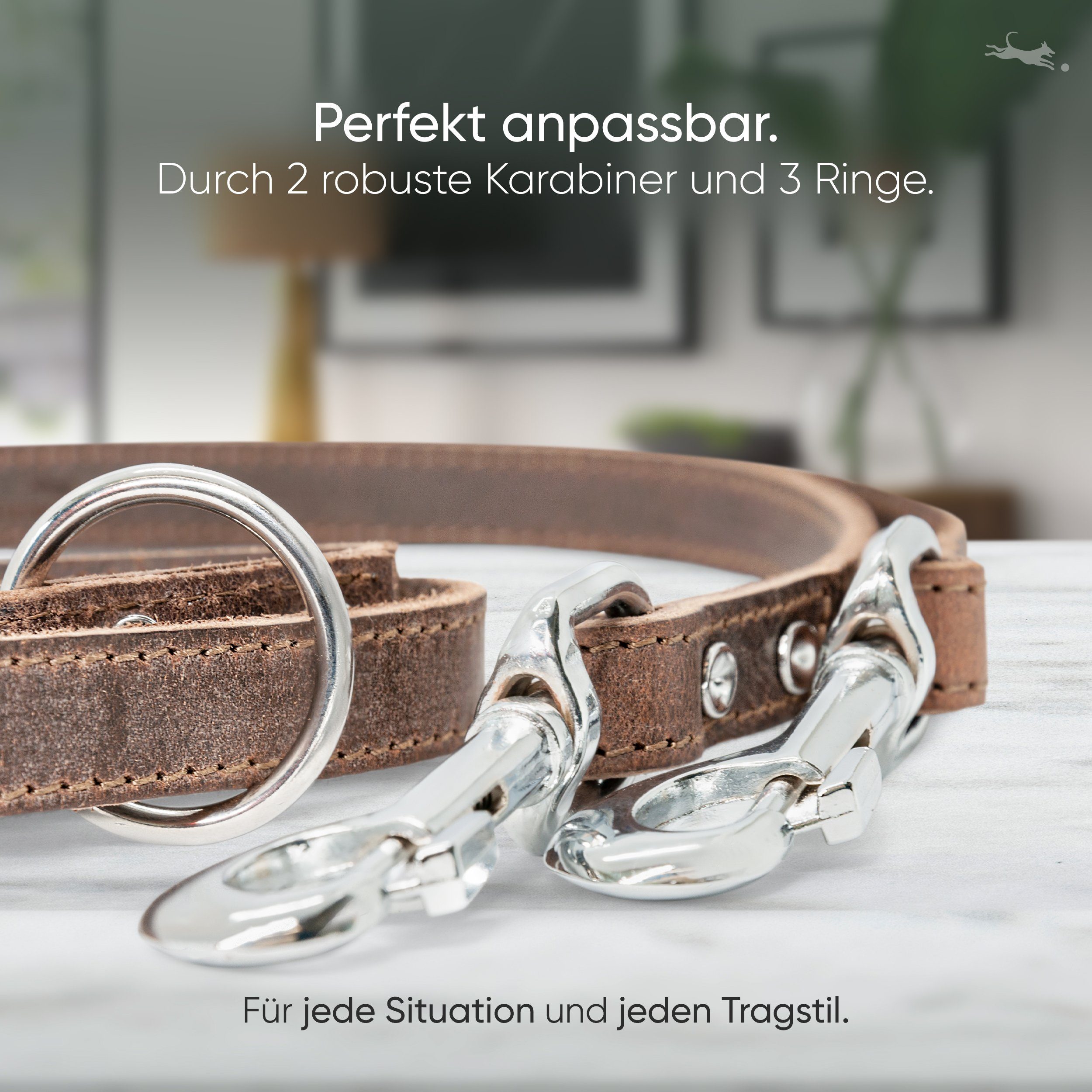 Freudentier Hundeleine Hundeleine aus Leder, 2m lang & 3-fach verstellbar