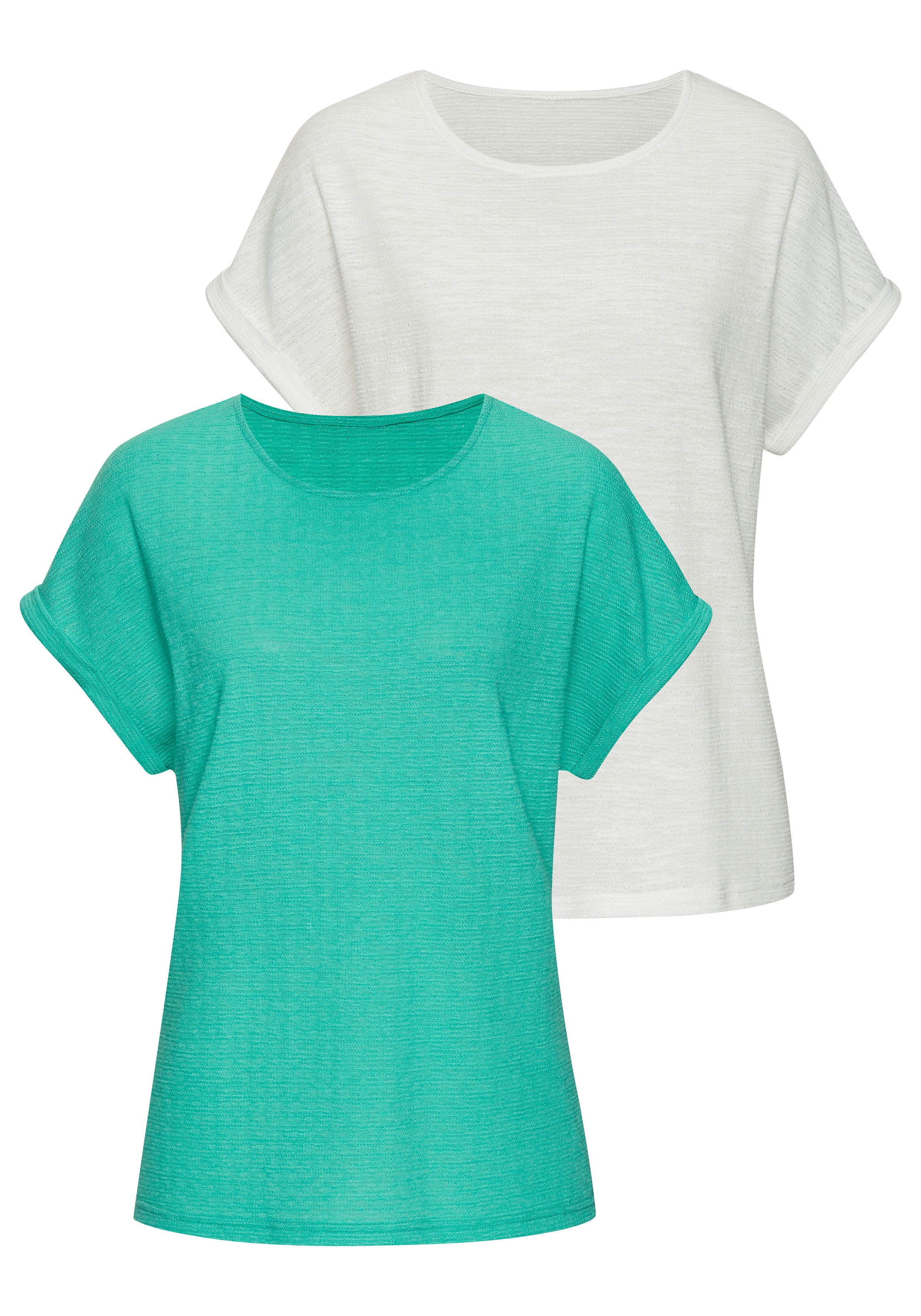 Vivance by Lascana T-Shirt mit modischer Struktur (2er-Pack) aus bügelfreier, luftiger Qualität mit Baumwolle