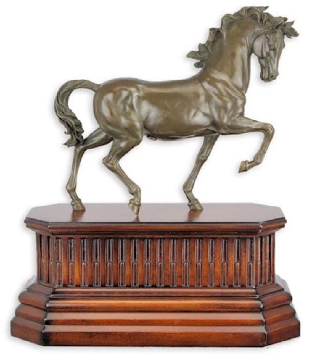 Casa Padrino Dekofigur Luxus Bronze Skulptur Pferd auf Holzsockel Bronze / Braun 40,9 x 19,9 x H. 46,5 cm - Bronzefigur - Dekofigur - Deko Accessoires