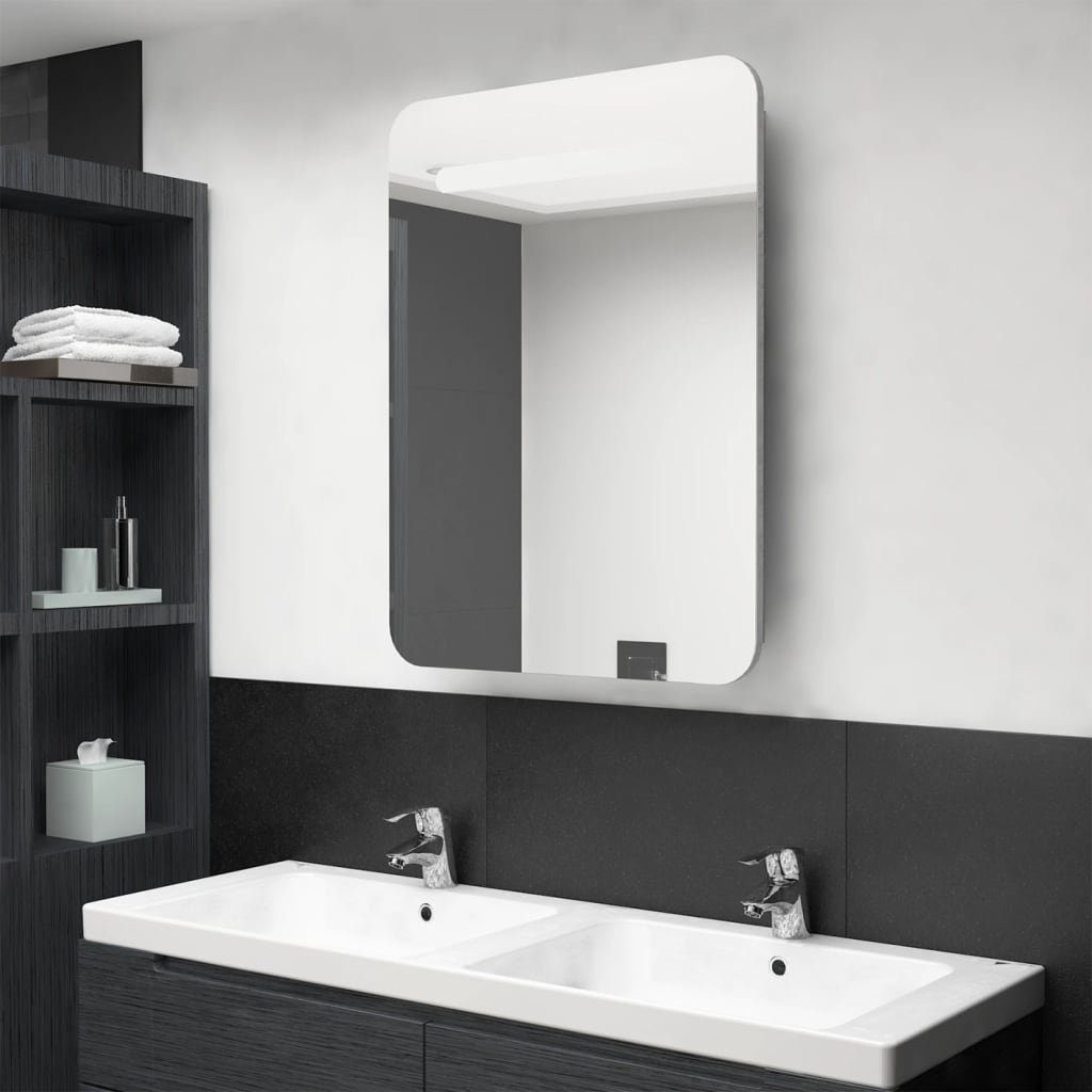 vidaXL Betongrau cm LED-Bad-Spiegelschrank 60x11x80 (1-St) Badezimmerspiegelschrank