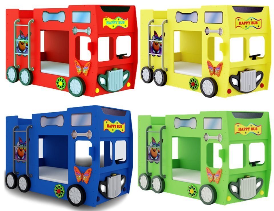 Faizee Möbel Kinderbett Happy Bus Kinderbett Hochwertiges MDF Kinderzimmer Bett 210x115x145