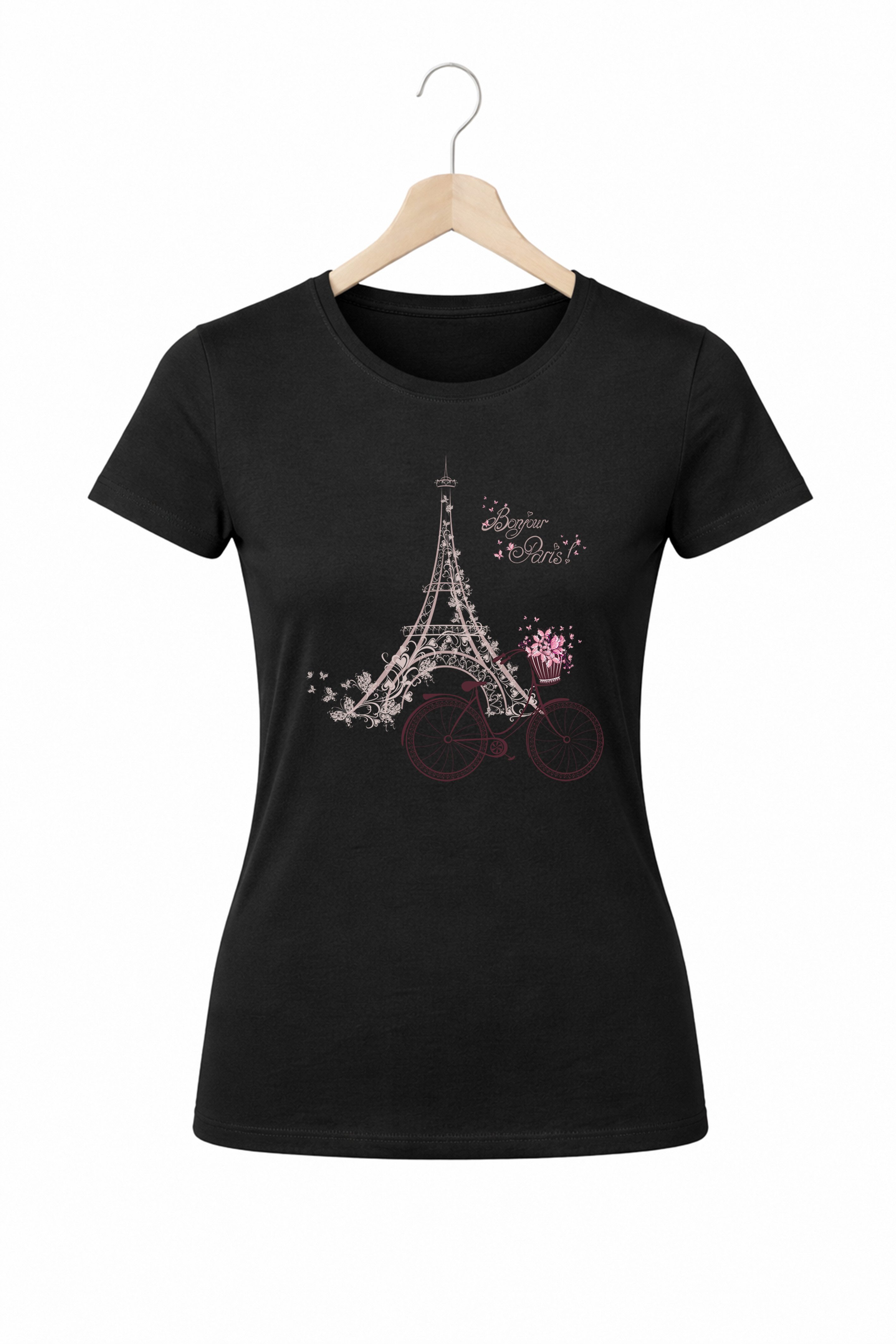 T-Shirt Paris Eiffel Bicycle Print T-Shirt Damen