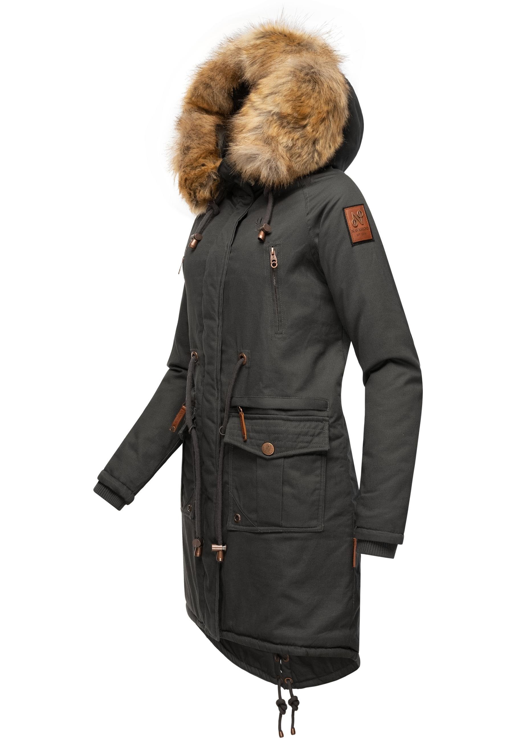 stylischer Rosinchen Baumwollparka Damen Navahoo anthrazit Kunstfell mit Winter Wintermantel