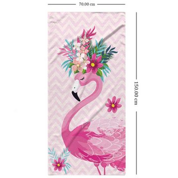WS-Trend Strandtuch Flamingo Summer Flowers Mikrofaser Badetuch XL 70x150 cm