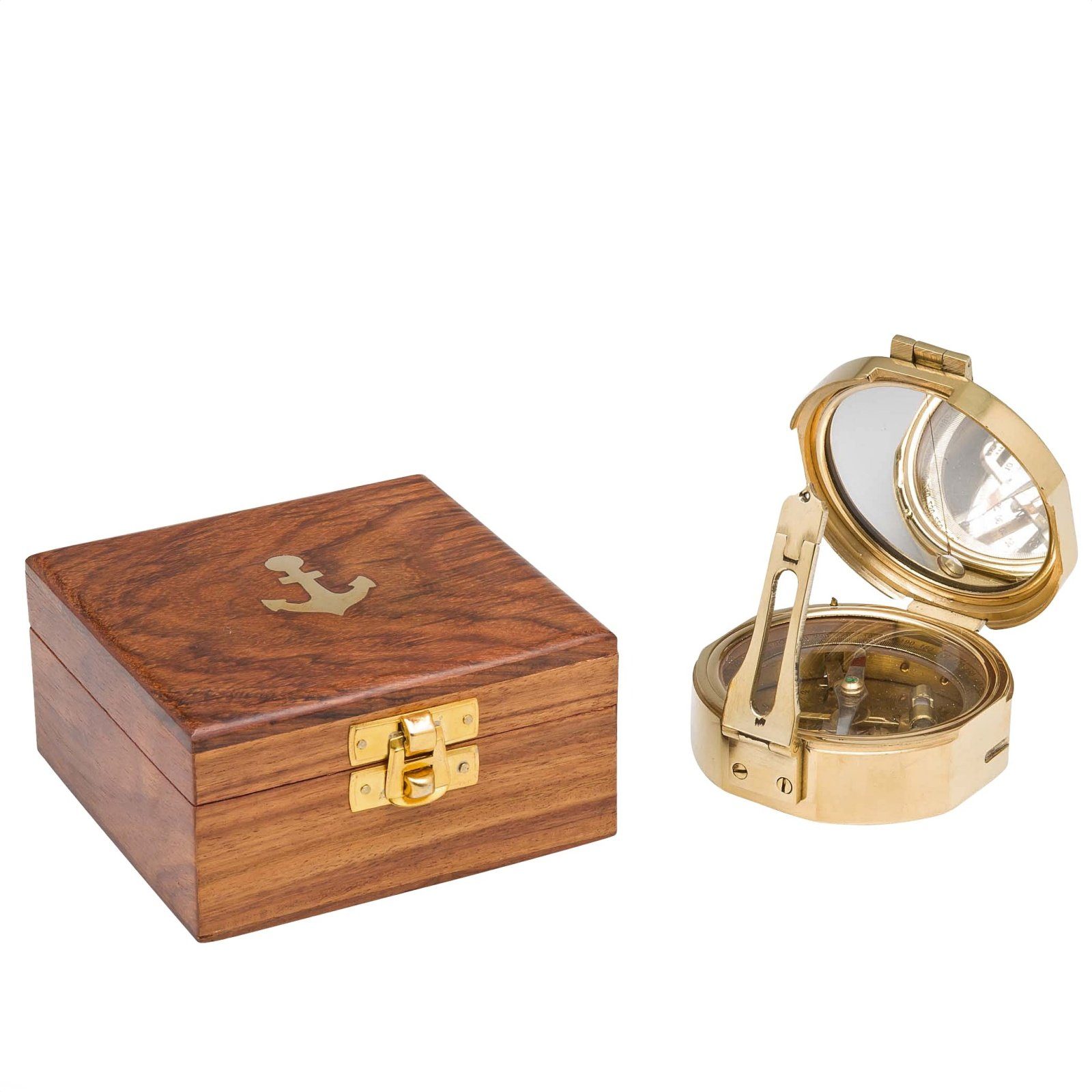 Aubaho Dekoobjekt Kompass Maritim Schiff Dekoration Navigation Messing mit Holzbox und S