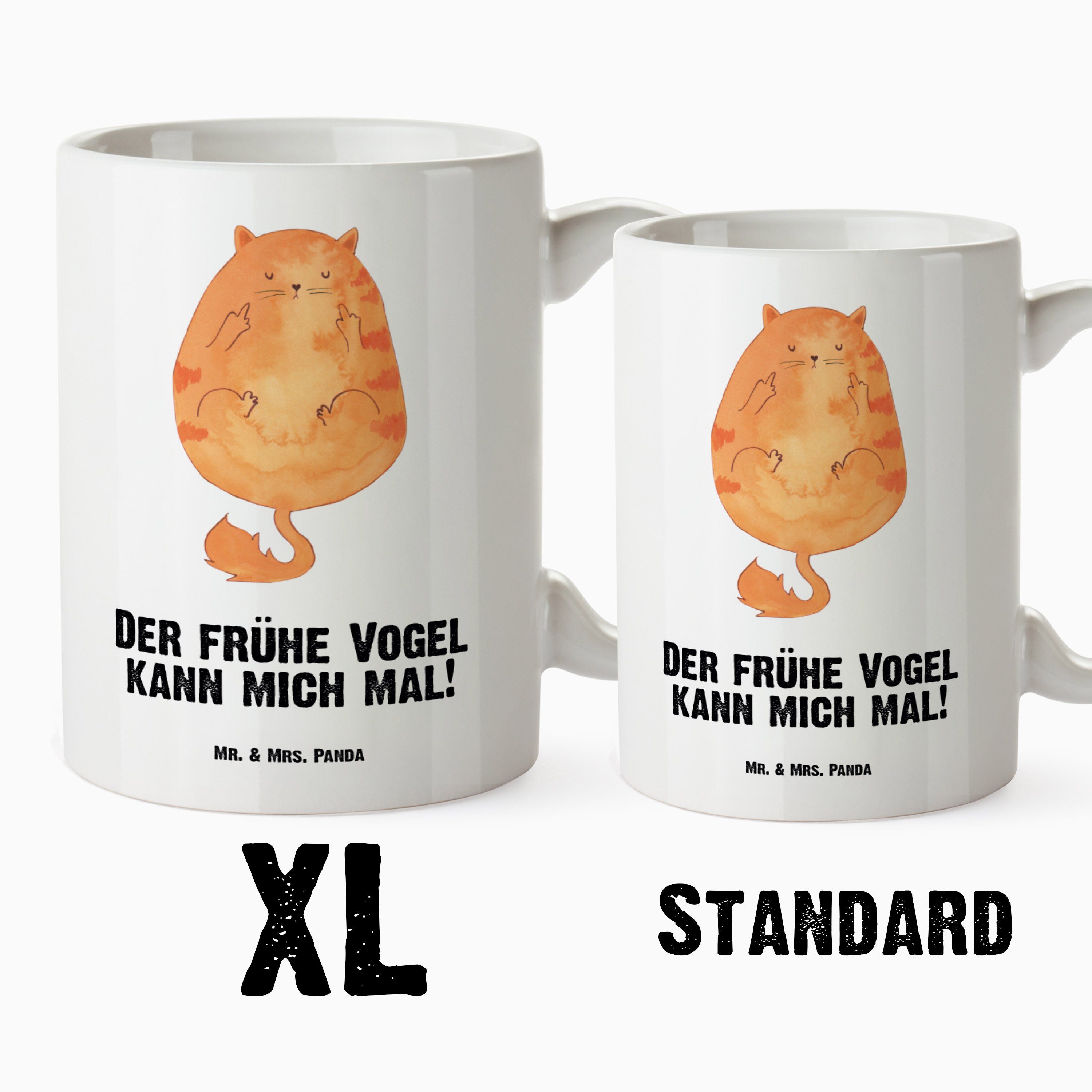 XL Panda Mrs. Tasse Frühaufsteher & Tasse - Tiger, Katze Teetasse, Mr. Geschenk, - XL Katzenmoti, Keramik Weiß