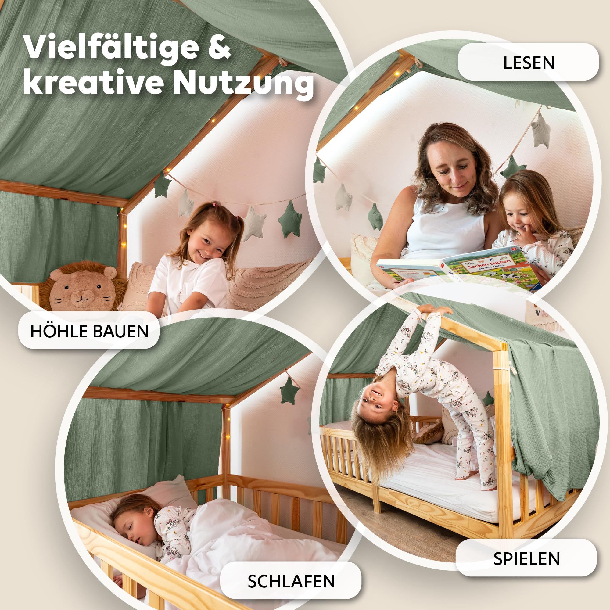 lilimaus Betthimmel Himmel für Hausbett aus Musselin - Länge 320, 360 oder 420 cm (1-tlg), macht das Hausbett zur Kuschelhöhle - weicher, luftiger Musselin