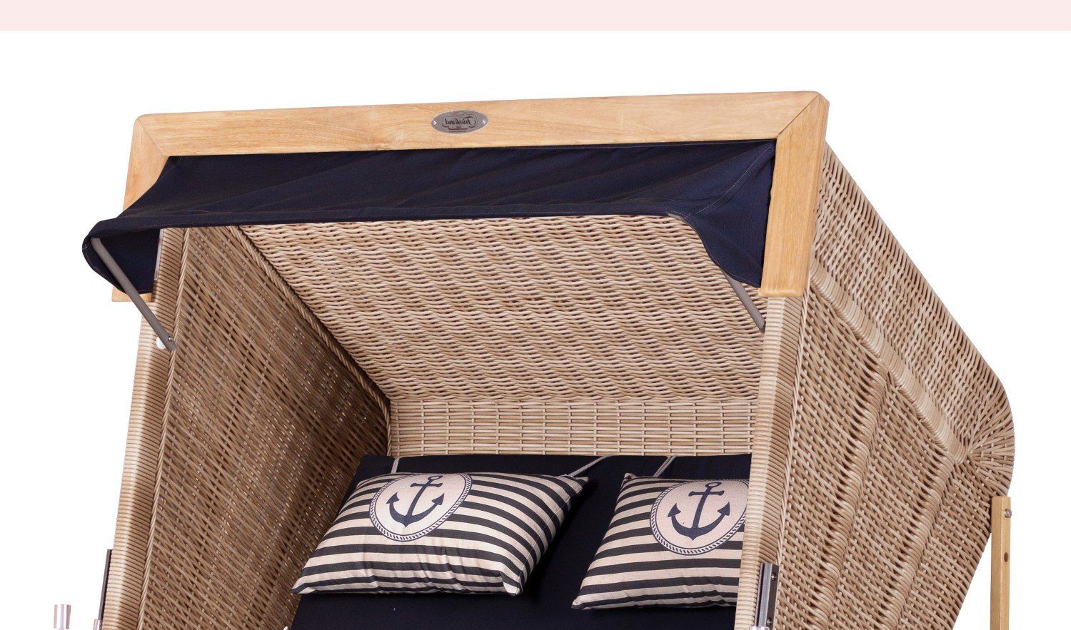 deVries PURE® Strandkorb Friesland Sylt XL - PE white kubu - Dessin 198, BxTxH: 135x90x165 cm, Volllieger, Nordsee-Strandkorb, Teakholz - PE-Markengeflecht - bequeme Polster - Schutzhaube