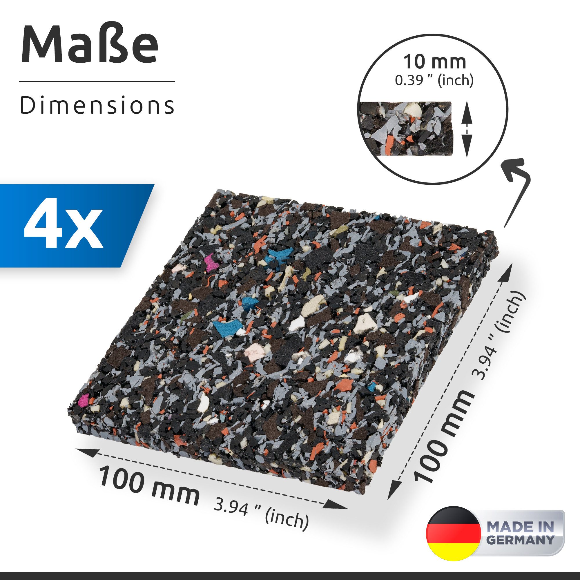 ECENCE Vibrationsdämpfer 4x Schwingungsdämpferpads Waschmaschine 10x10cm