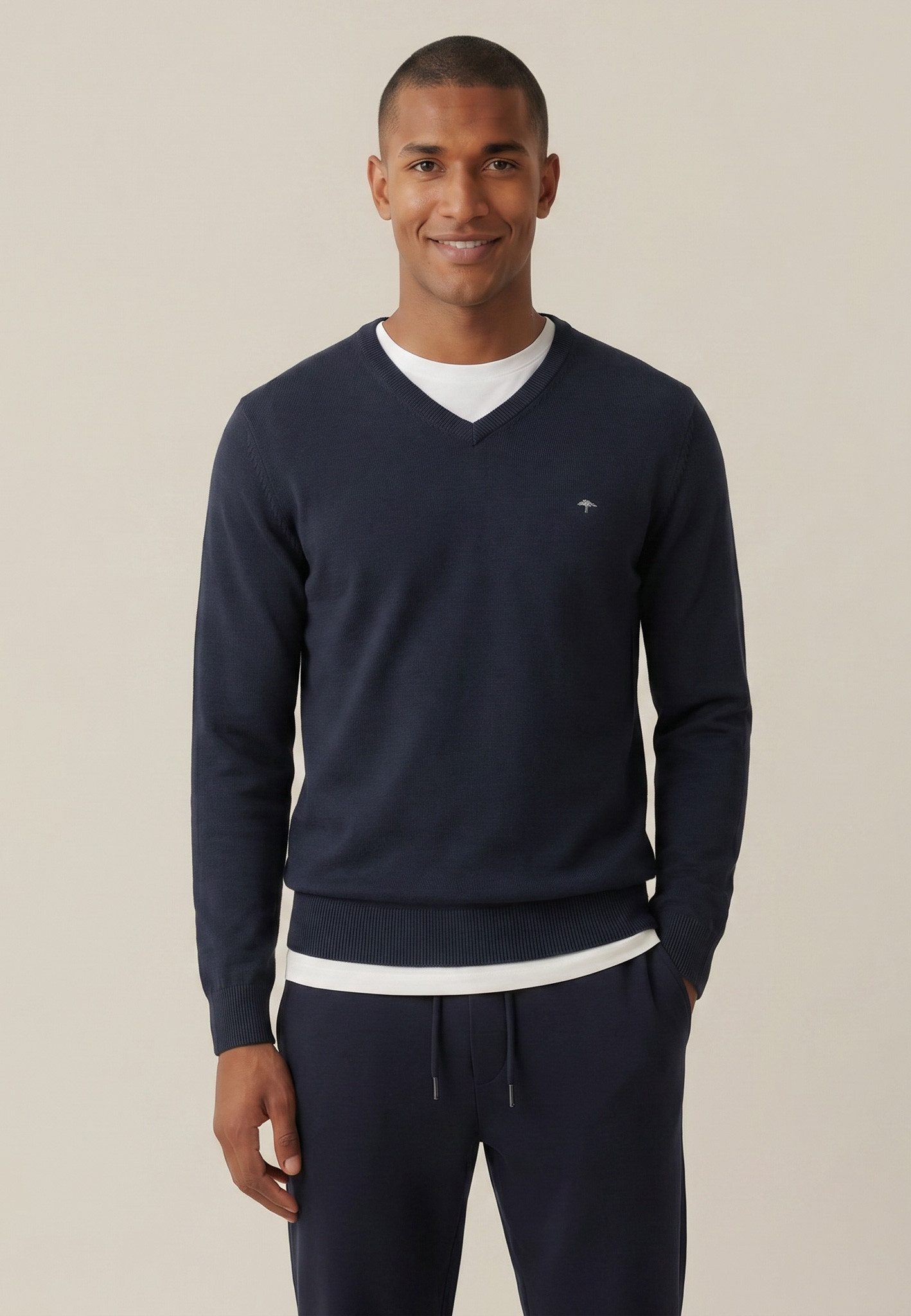 FYNCH-HATTON Strickpullover aus Baumwolle, mit V-Ausschnitt, bequeme Passform