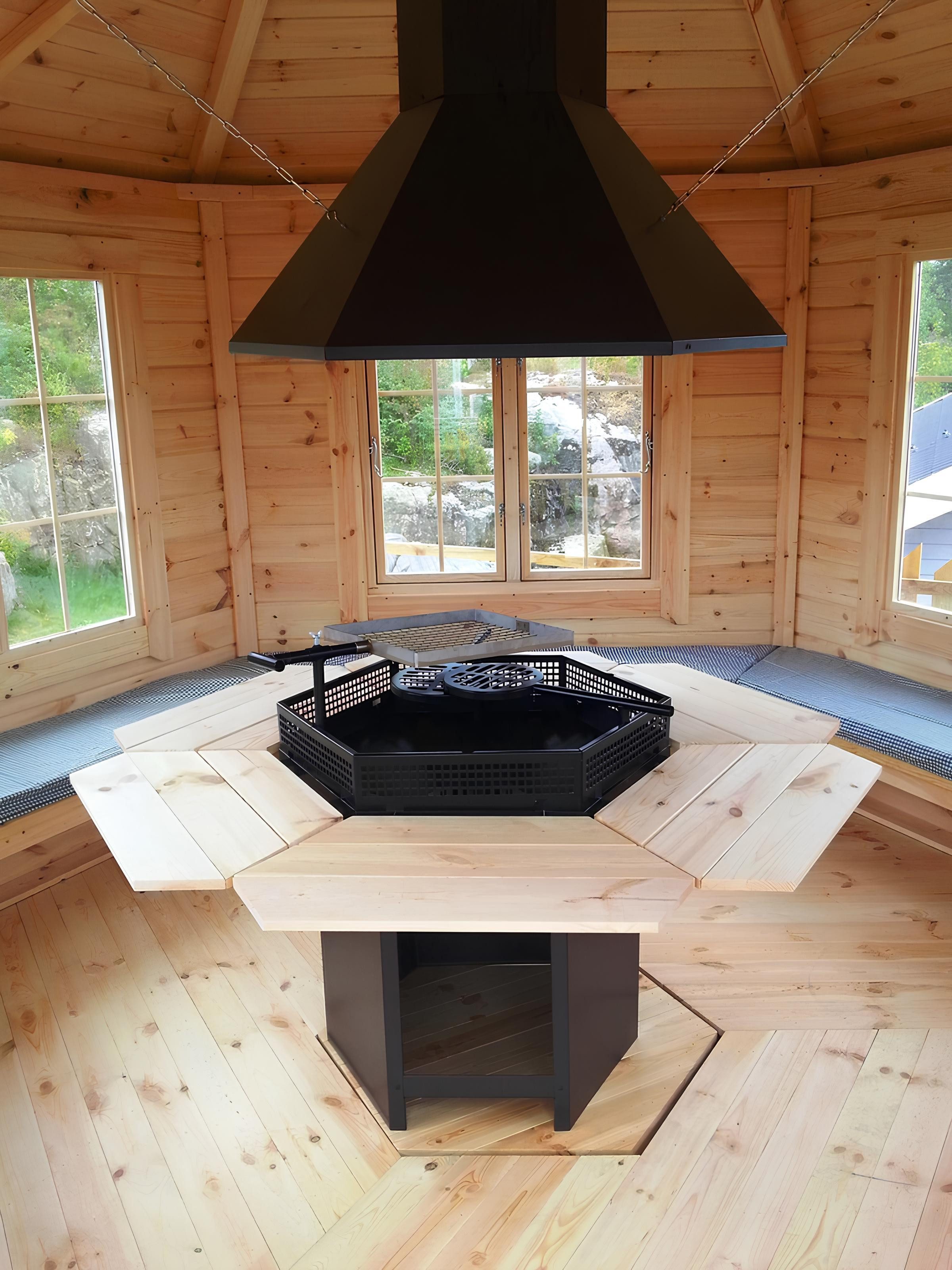 Xlmoebel Grillkamin Grillhütte Bausatz mit Schornstein und Holz Tischgrill, Grill STBBQ6C, Hergestellt in Europa