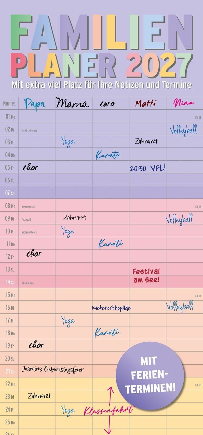 Familienkalender Familienplaner Regenbogen 2027