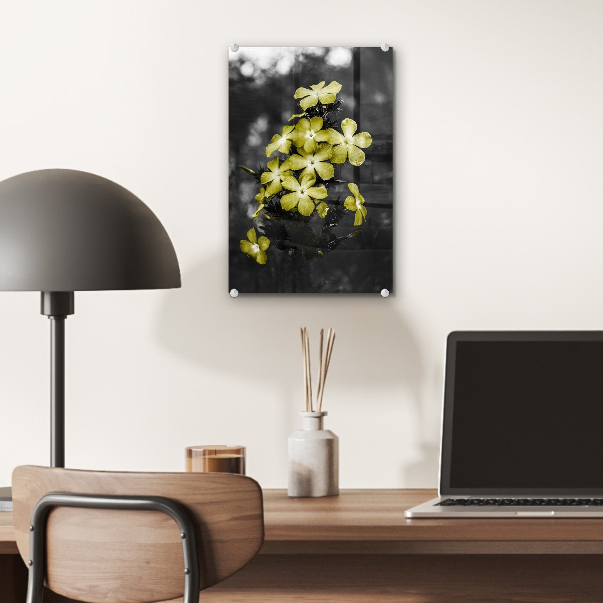 MuchoWow Acrylglasbild Blumen Wanddekoration Gelb (1 - auf - St), - auf Glas Farben, Glasbilder Bilder - Wandbild - Foto Glas