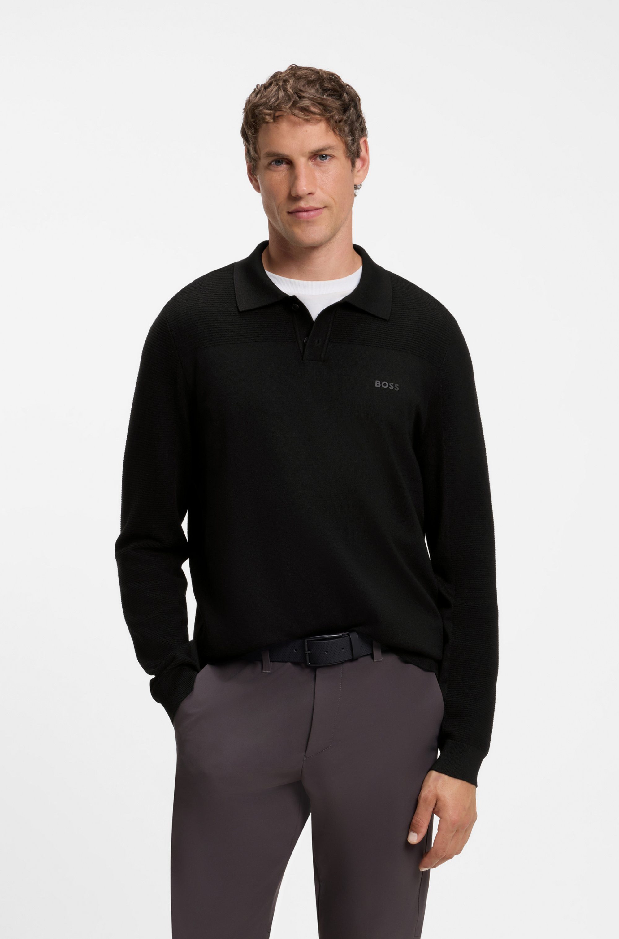 BOSS GREEN Strickpullover KN_Momentum-X PL mit Polokragen, Wollmix, Regular Fit