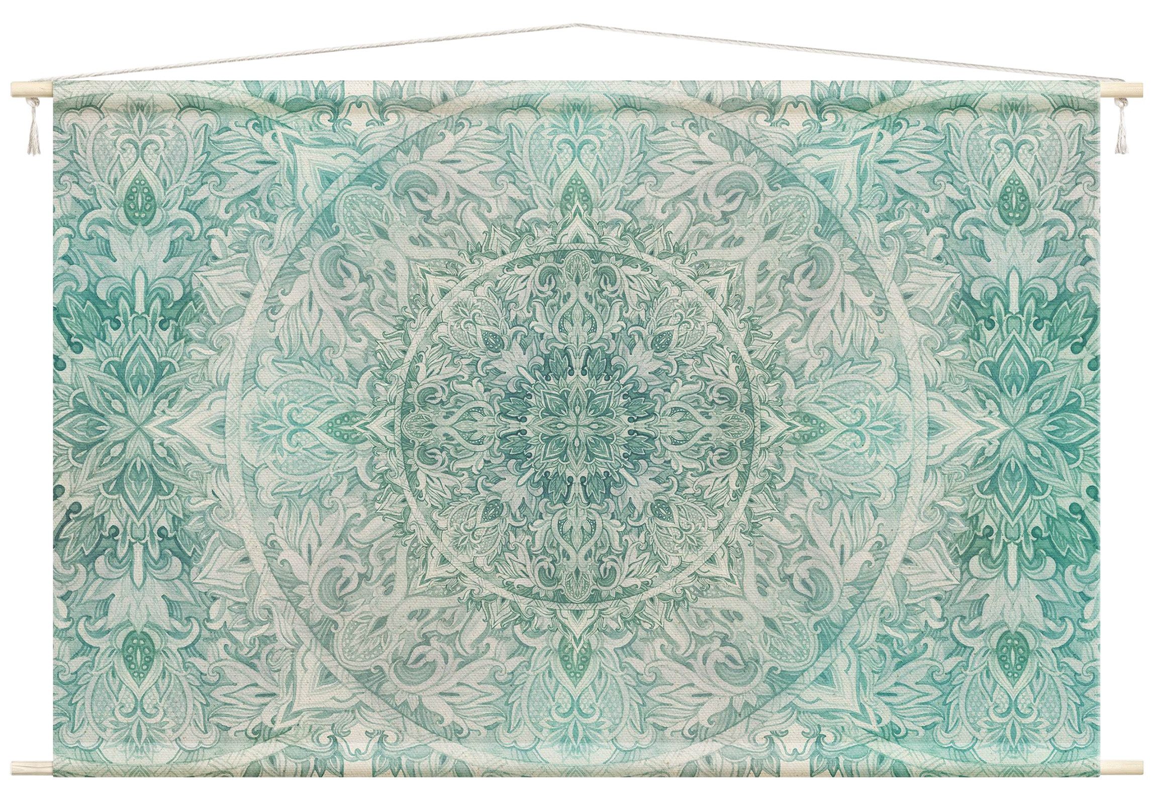 Bilderdepot24 Wandteppich modern Mandala Aquarell Muster Ornamente Spirituell türkis, rechteckig, Höhe: 2.6 mm, großes Wandbild aus Natur-Baumwolle Wandbehang Stoffbild Tuch Wollseil