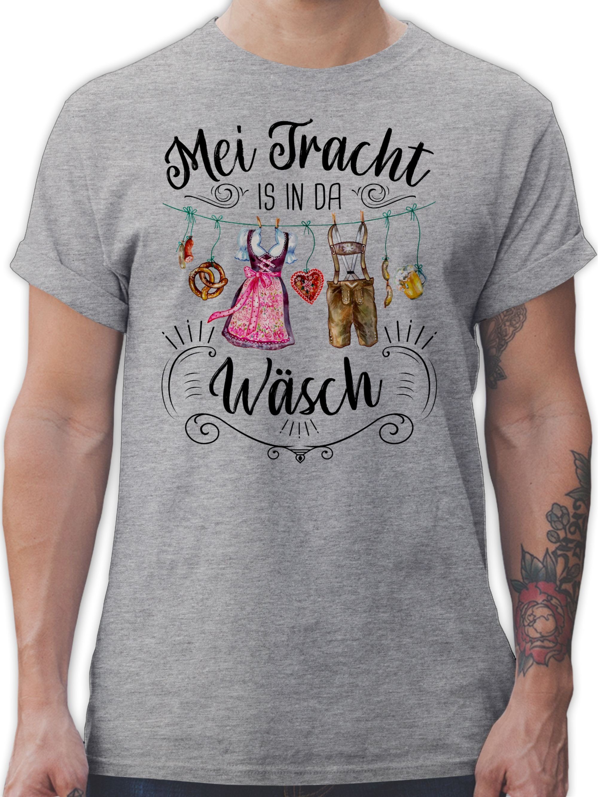 Shirtracer T-Shirt Mei Tracht is für da Wäsch Grau Herren Oktoberfest meliert in 3 Mode