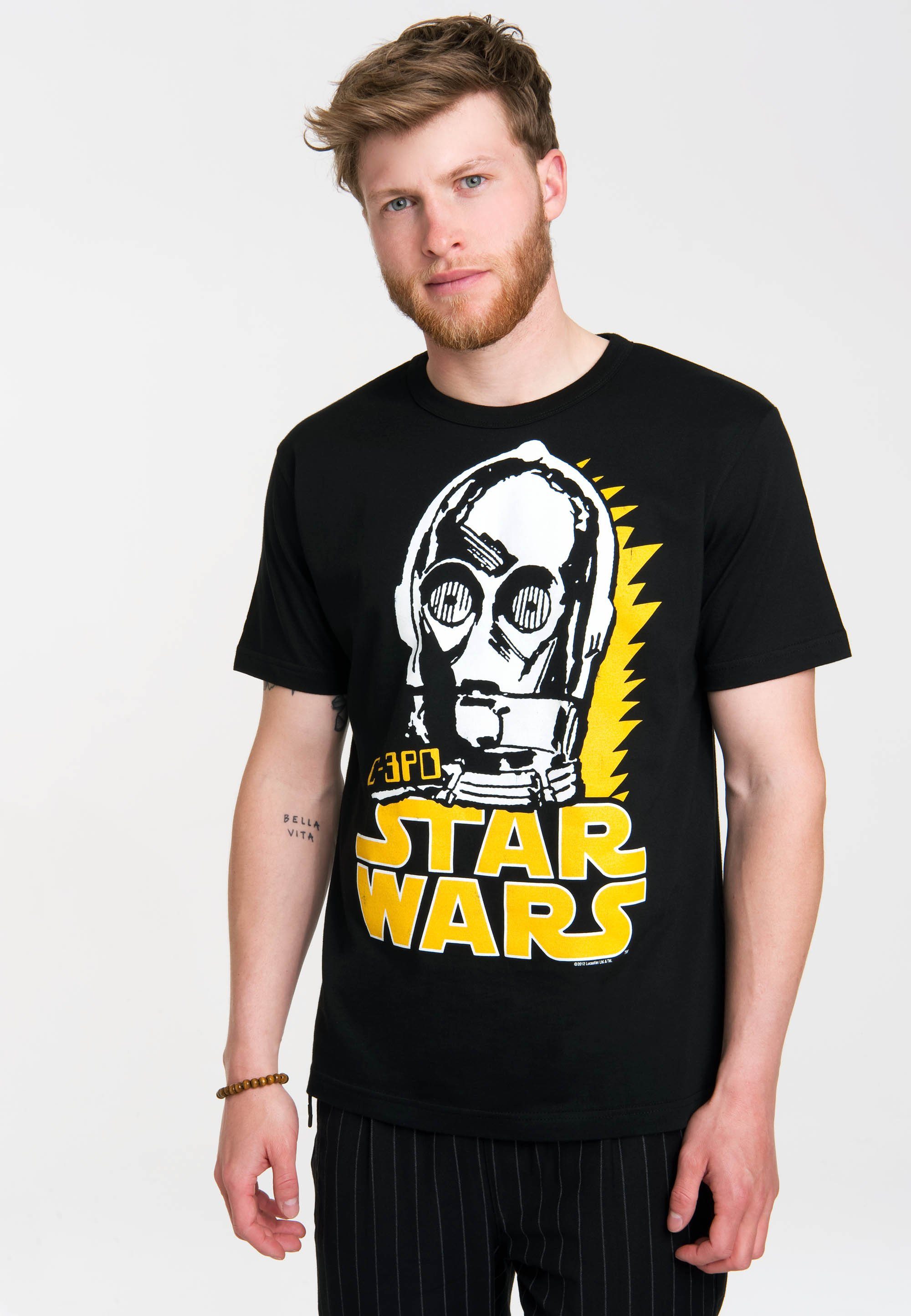C-3PO coolem Sterne der mit - LOGOSHIRT T-Shirt Krieg Frontprint