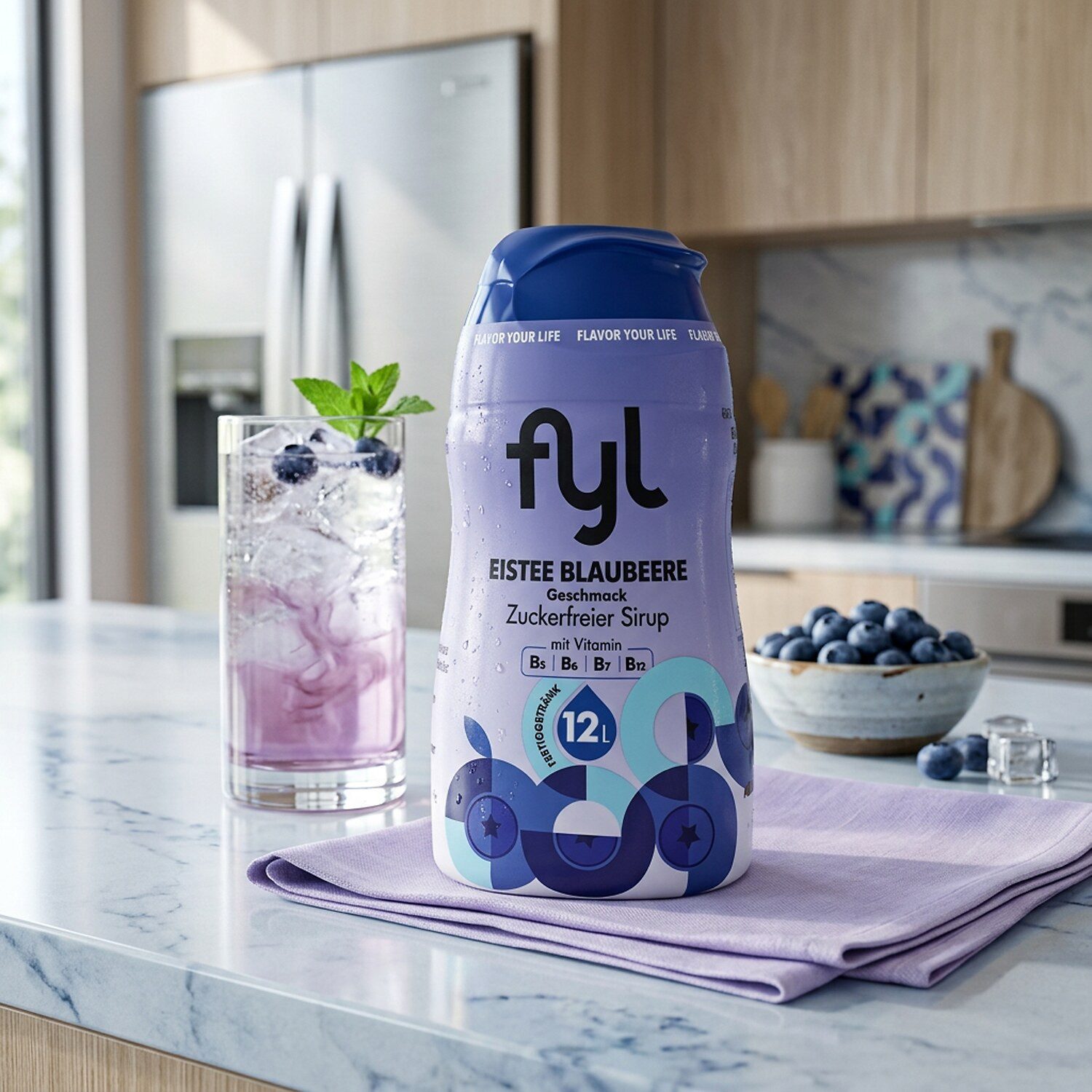 Getränke-Sirup, 1 x 48 ml, Eistee Blaubeere zuckerfreier Sirup für