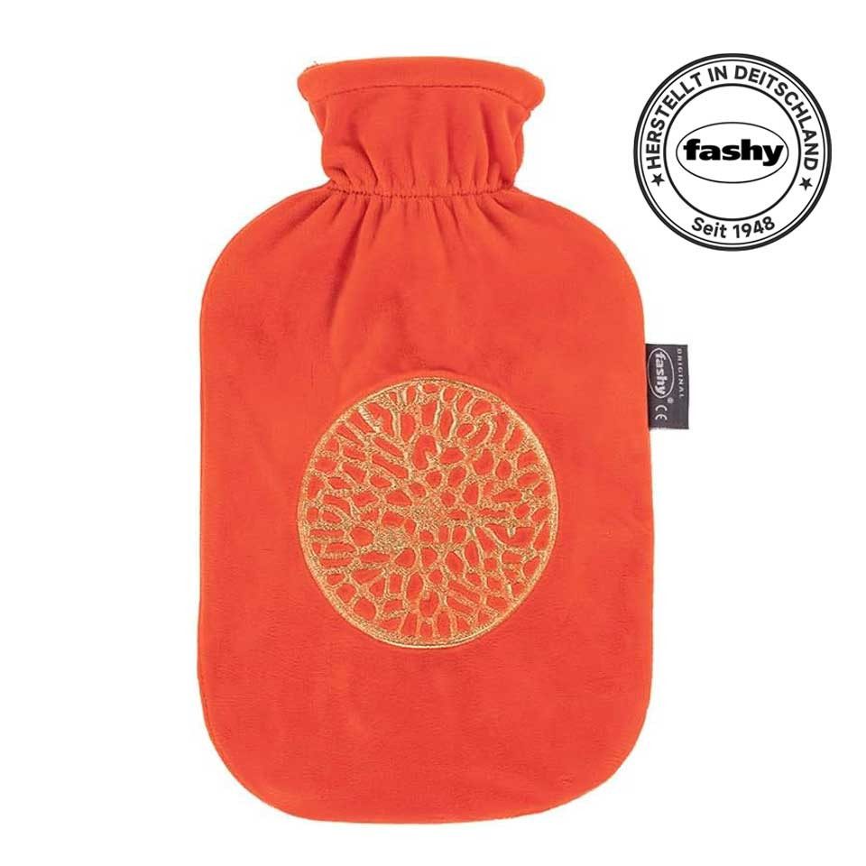 Fashy Wärmflasche Fashy Wärmflasche mit Bezug, 2,0 L, Orange mit Ornament-Design