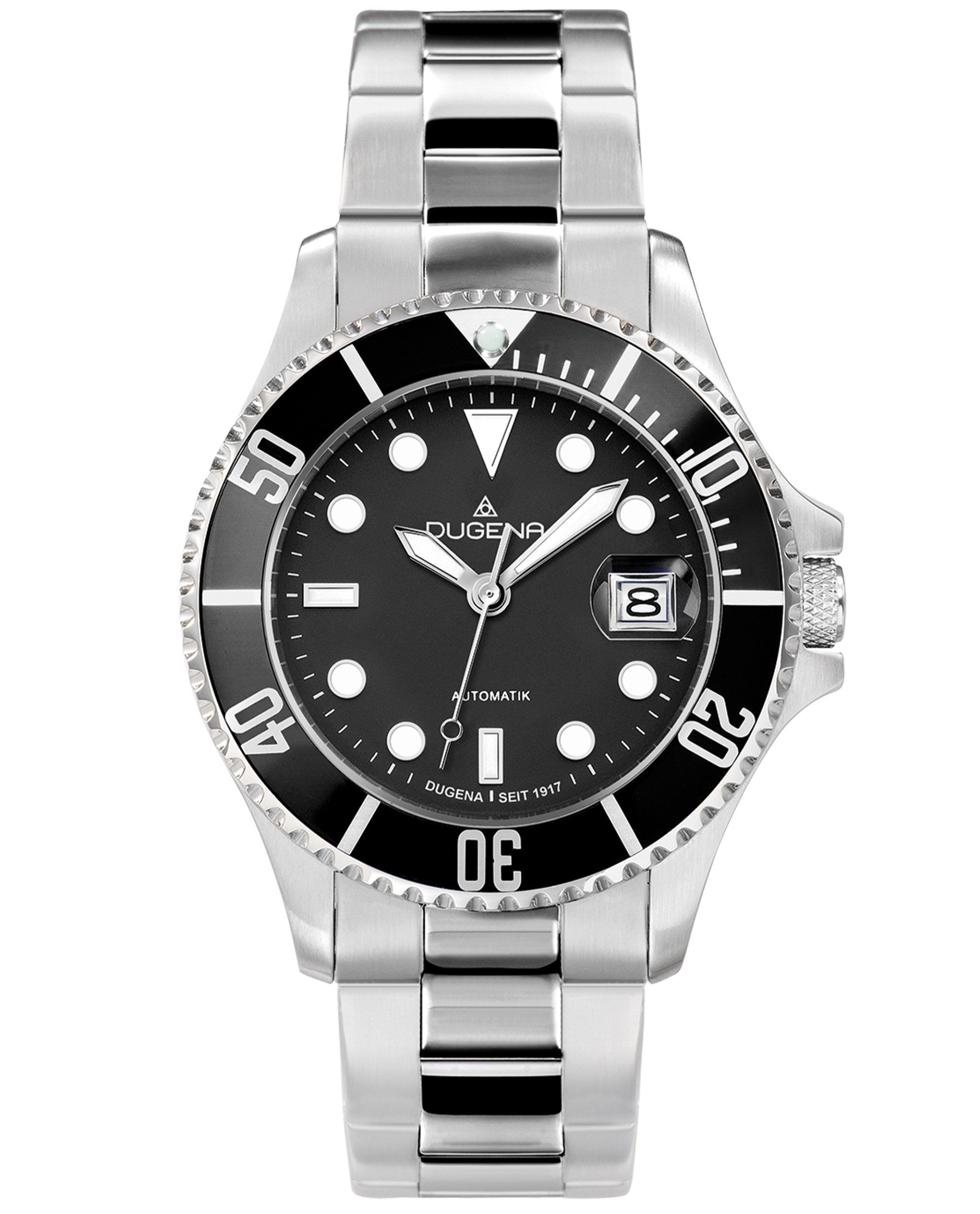Dugena Automatikuhr Dugena Herren-Uhr Diver Schwarz Automatik Edelstahl-Armband 4460512