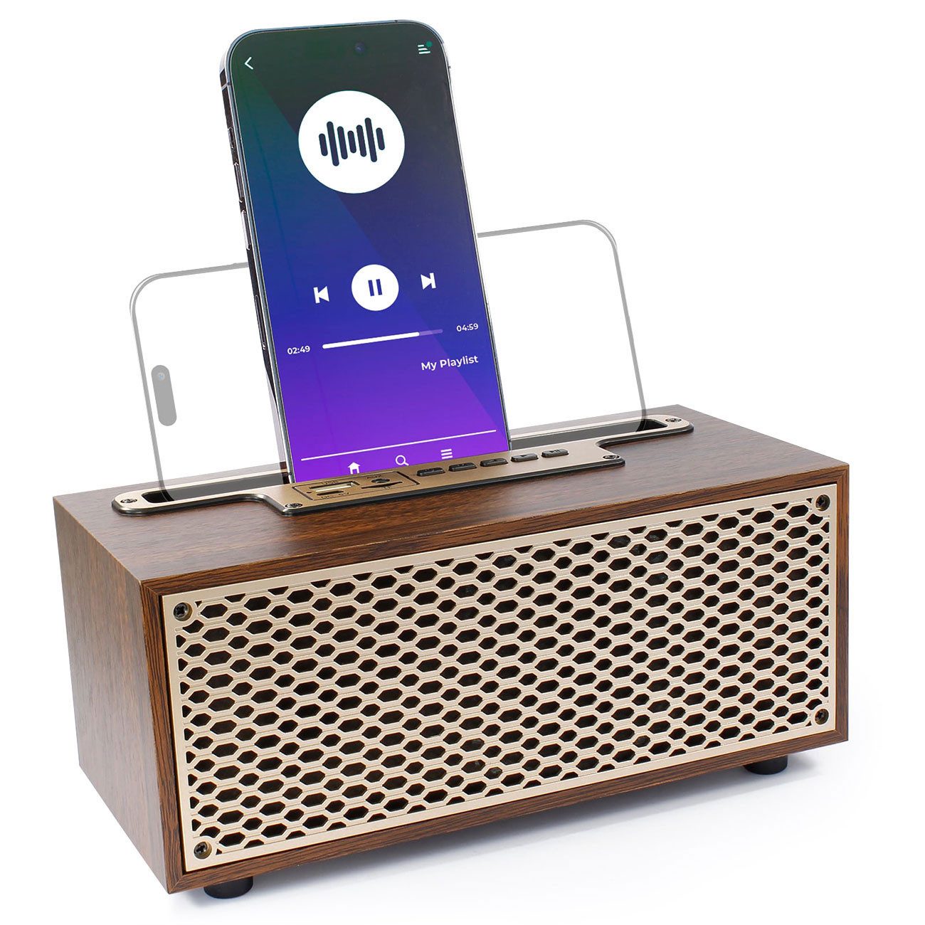 EAXUS XM-5H Vintage Bluetooth Radio Holz FM-Tuner Smartphone-Ablage 5W Retro-Radio (Bluetooth Radio im Holzgehäuse mit FM-Tuner & Smartphone-Ablage) – Bild 5 von 5
